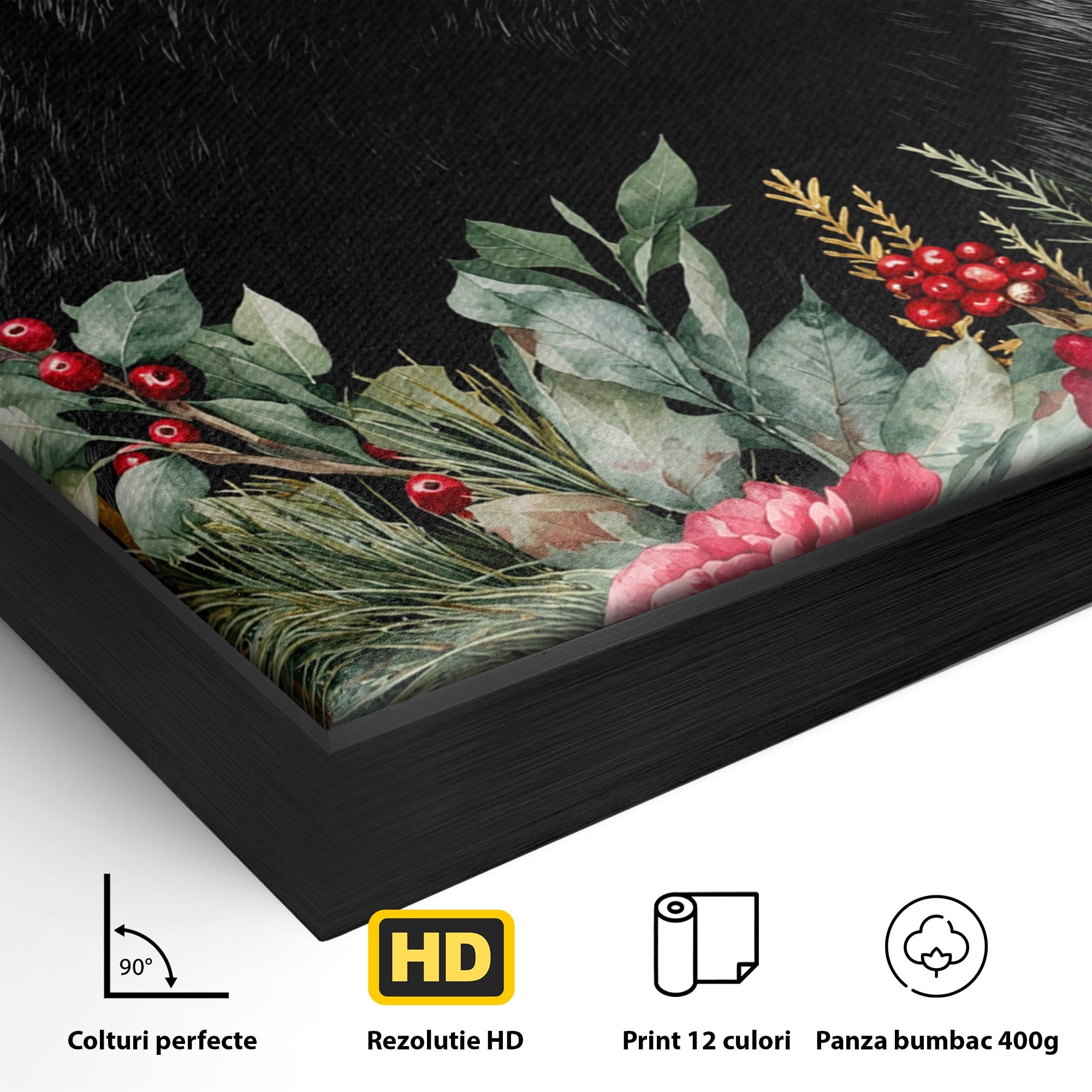 Tablou Canvas Premium LuxCanva® M1591, Ursul Nocturn, Urs, Noapte, Natura, Flori, Living, Culori Vibrante