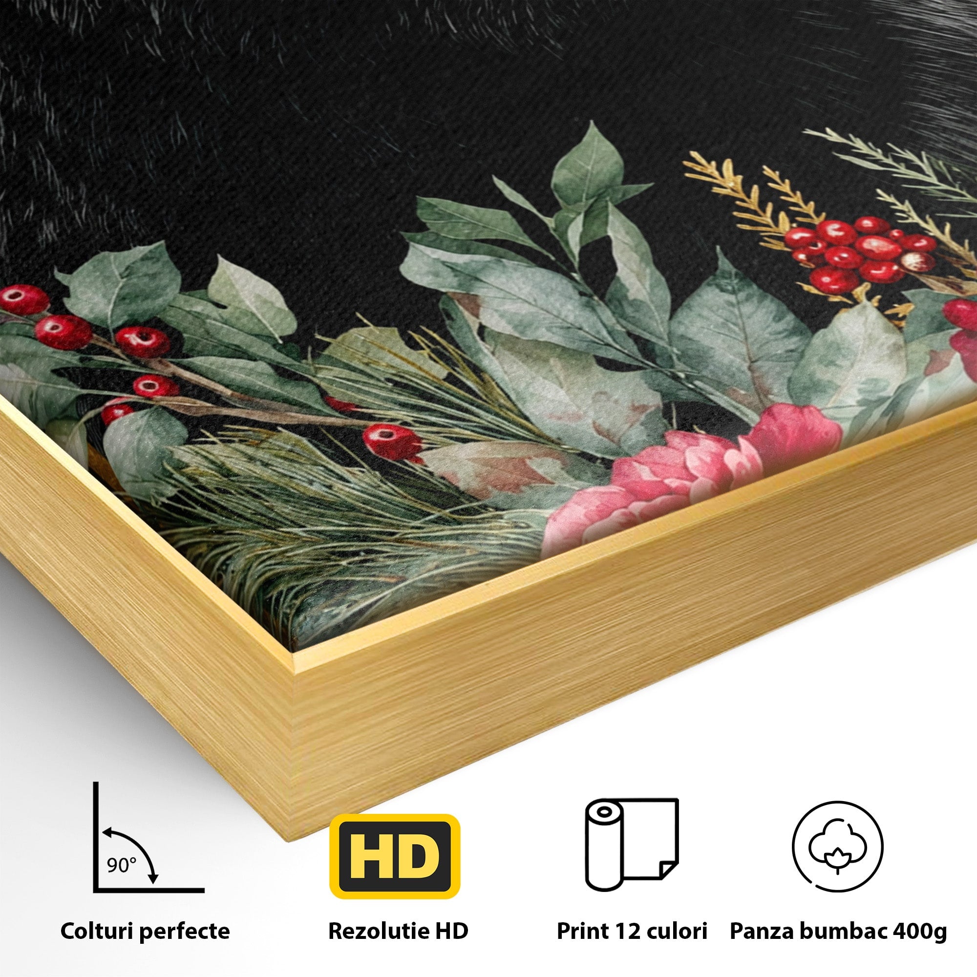 Tablou Canvas Premium LuxCanva® M1591, Ursul Nocturn, Urs, Noapte, Natura, Flori, Living, Culori Vibrante