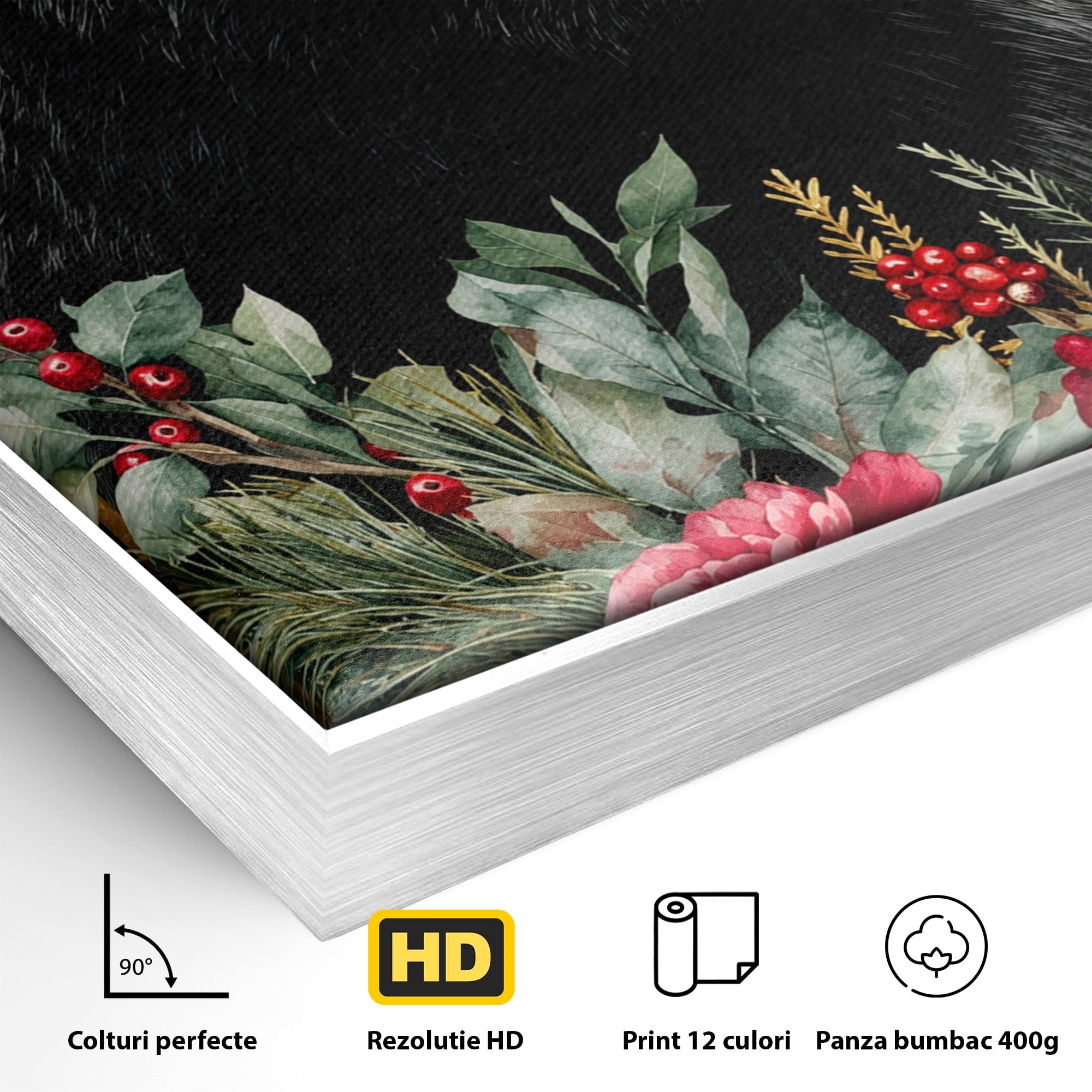 Tablou Canvas Premium LuxCanva® M1591, Ursul Nocturn, Urs, Noapte, Natura, Flori, Living, Culori Vibrante