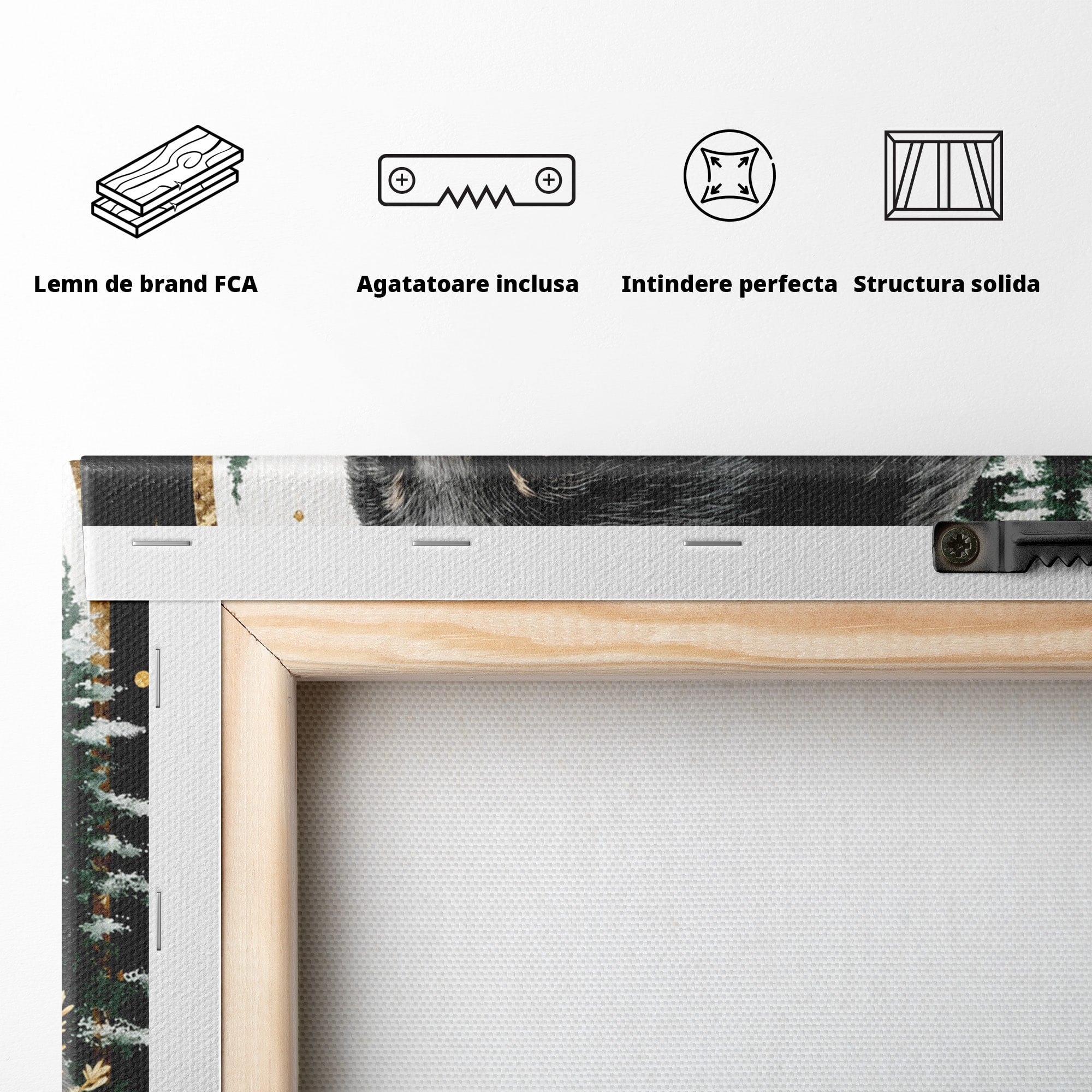 Tablou Canvas Premium LuxCanva® M1591, Ursul Nocturn, Urs, Noapte, Natura, Flori, Living, Culori Vibrante
