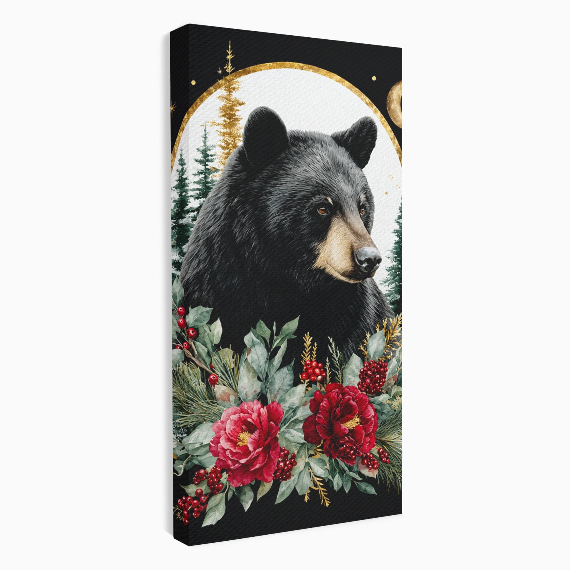 Tablou Canvas Premium LuxCanva® M1591, Ursul Nocturn, Urs, Noapte, Natura, Flori, Living, Culori Vibrante