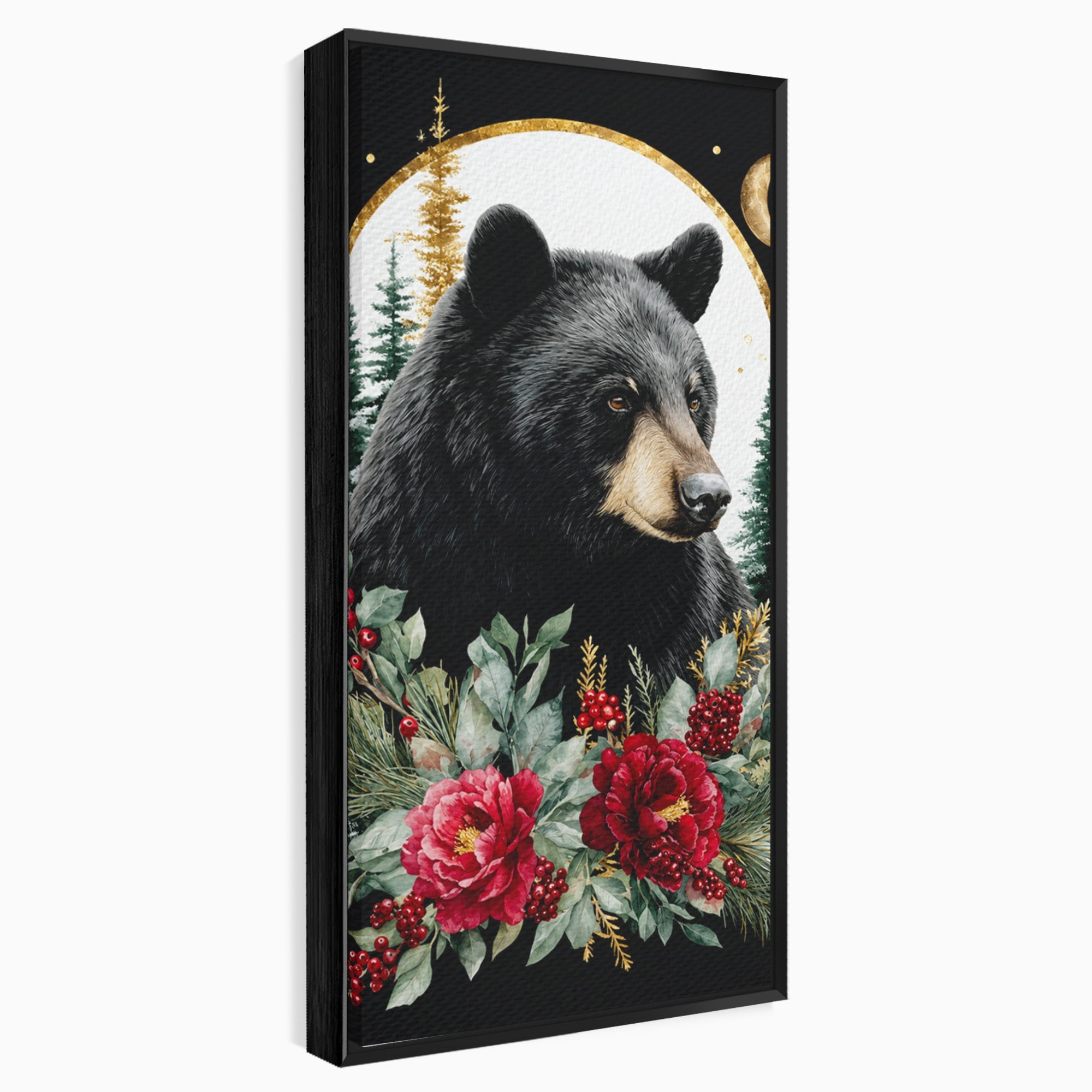 Tablou Canvas Premium LuxCanva® M1591, Ursul Nocturn, Urs, Noapte, Natura, Flori, Living, Culori Vibrante