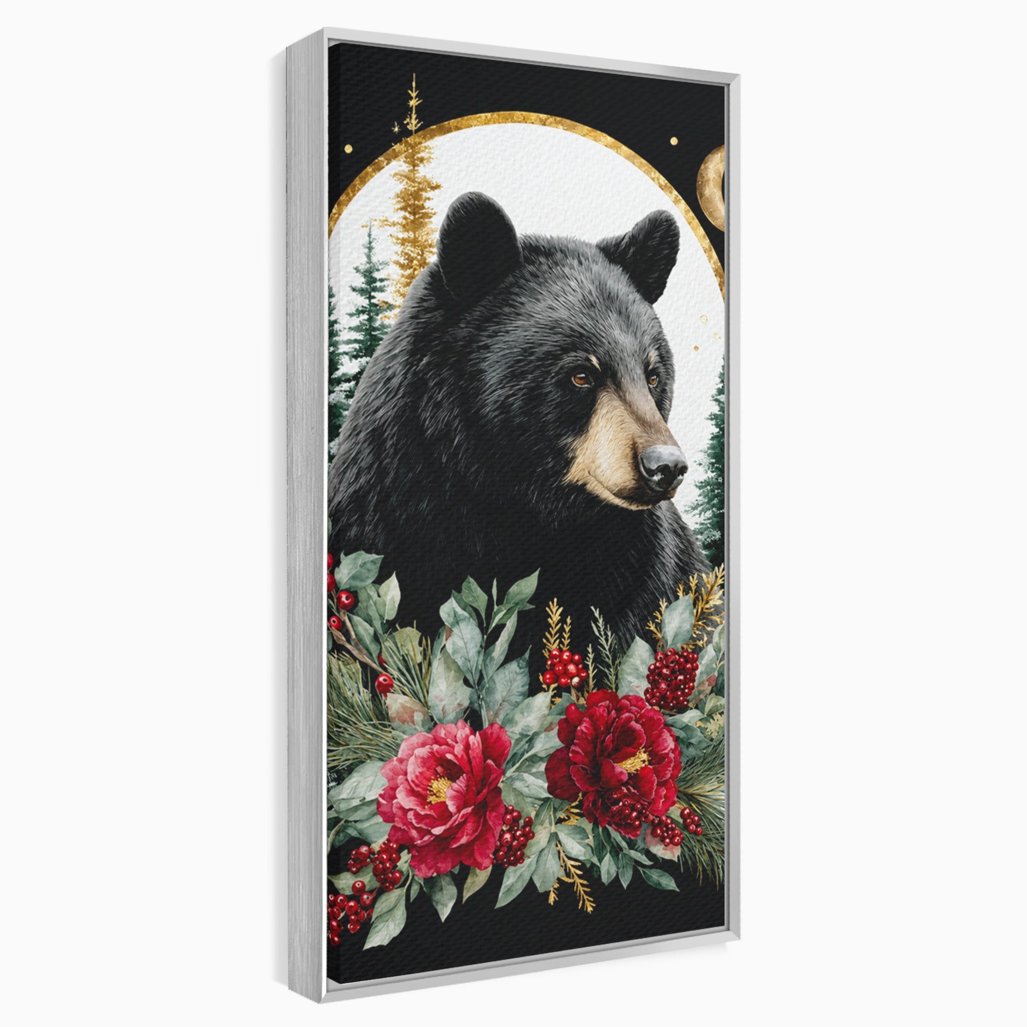 Tablou Canvas Premium LuxCanva® M1591, Ursul Nocturn, Urs, Noapte, Natura, Flori, Living, Culori Vibrante