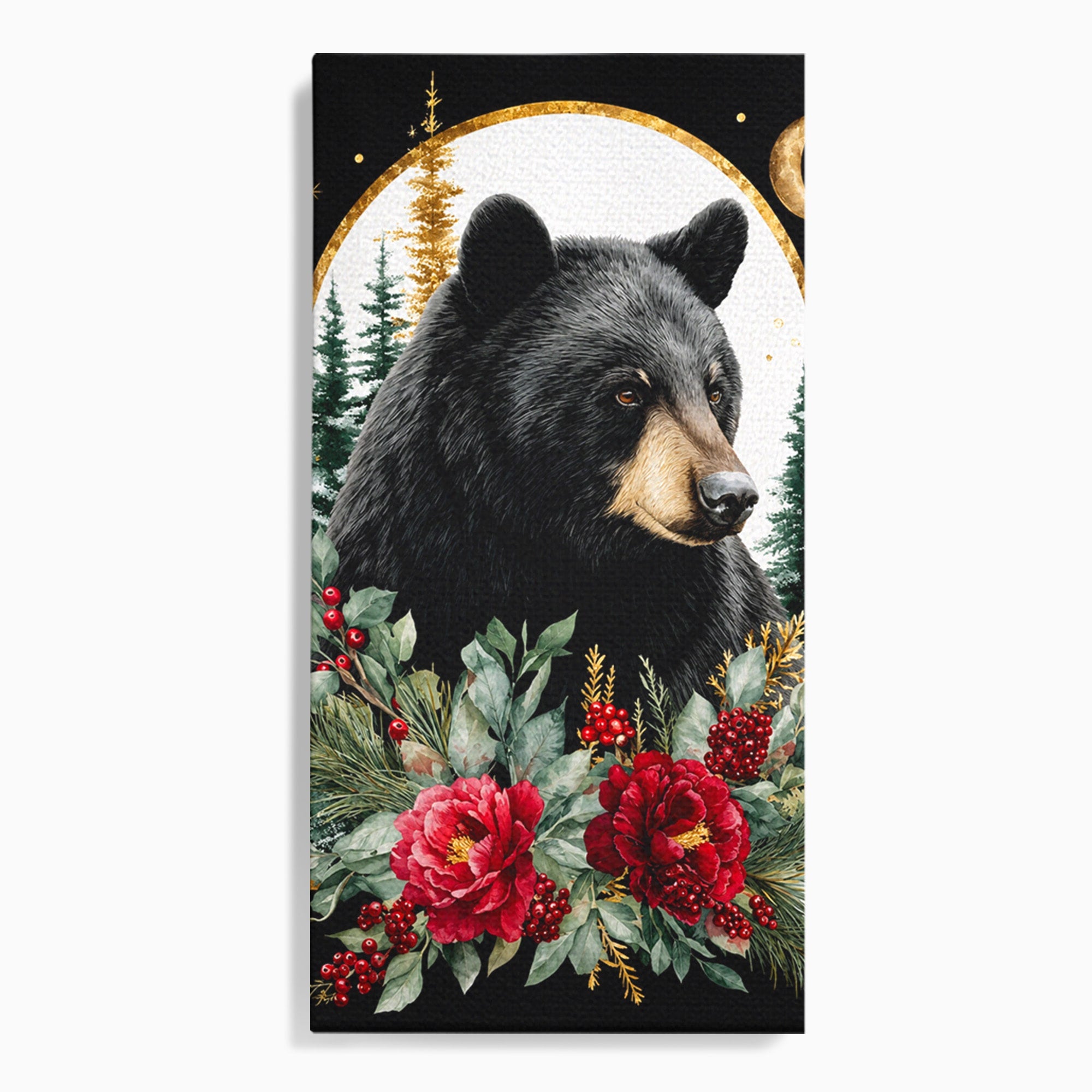 Tablou Canvas Premium LuxCanva® M1591, Ursul Nocturn, Urs, Noapte, Natura, Flori, Living, Culori Vibrante