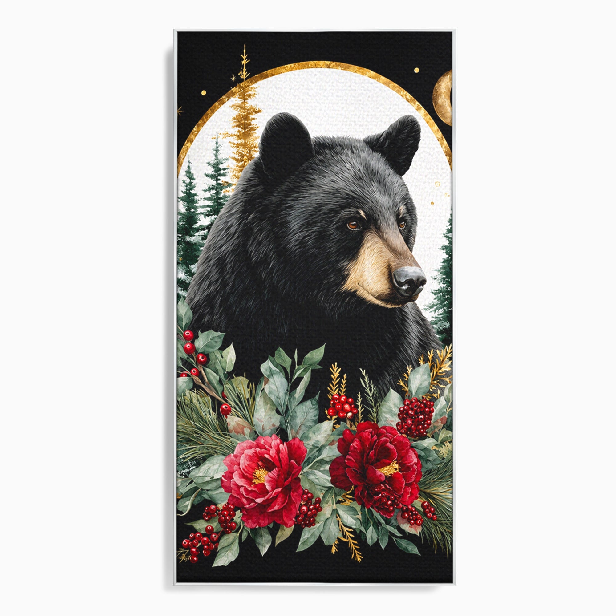 Tablou Canvas Premium LuxCanva® M1591, Ursul Nocturn, Urs, Noapte, Natura, Flori, Living, Culori Vibrante