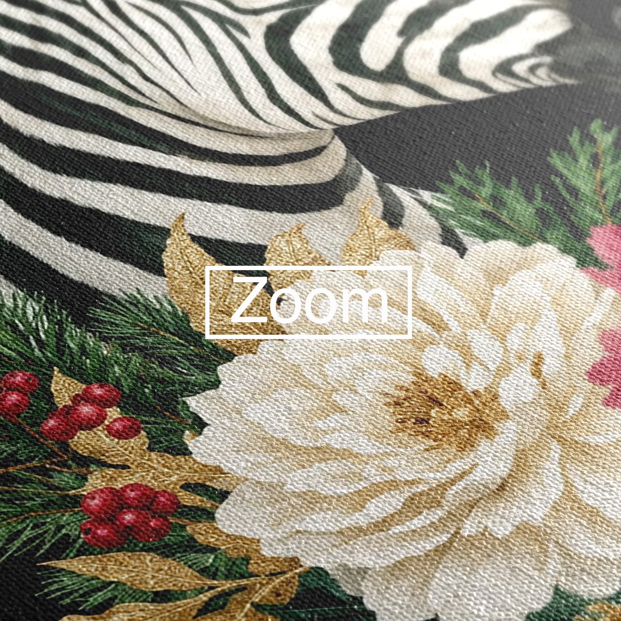 Tablou Canvas Premium LuxCanva® M1592, Zebra Cu Flori, Zebra, Flori, Natura, Decorativ, Living, Culori Vibrante