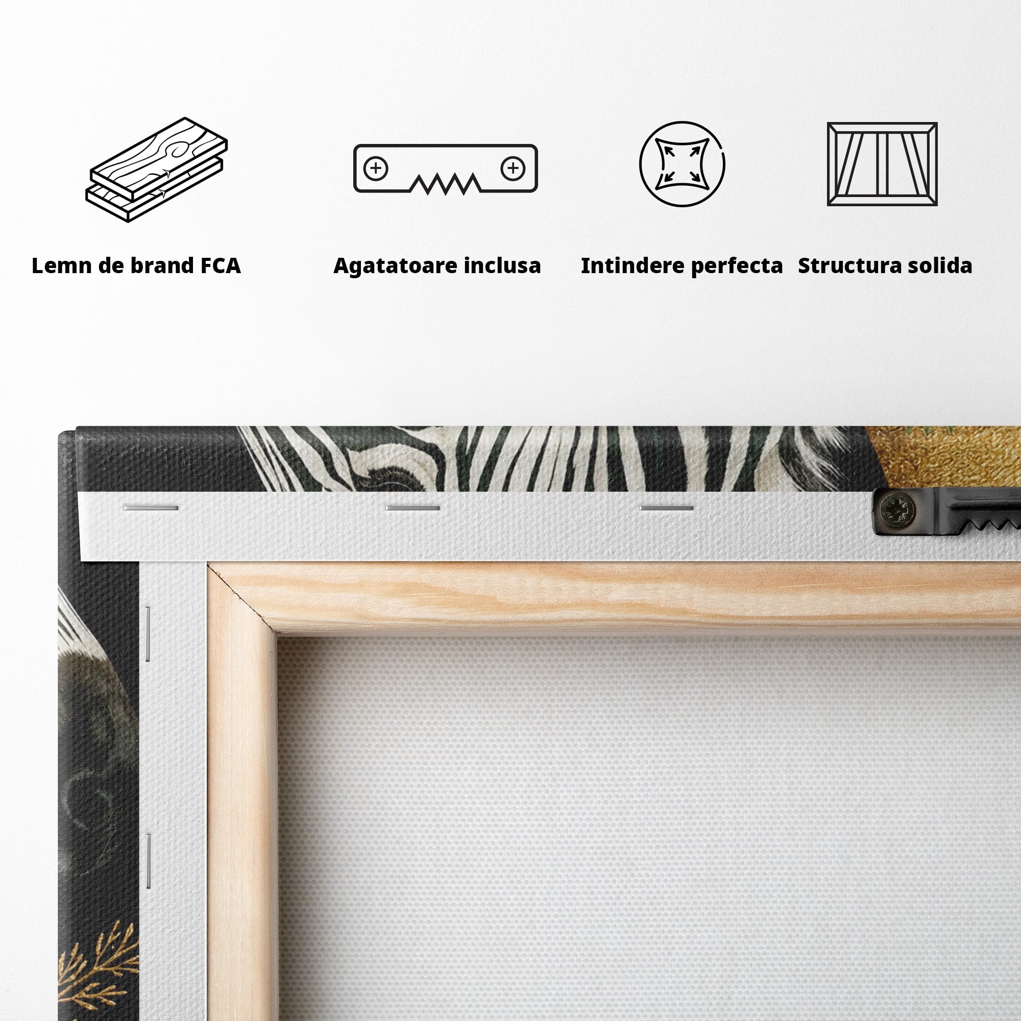 Tablou Canvas Premium LuxCanva® M1592, Zebra Cu Flori, Zebra, Flori, Natura, Decorativ, Living, Culori Vibrante