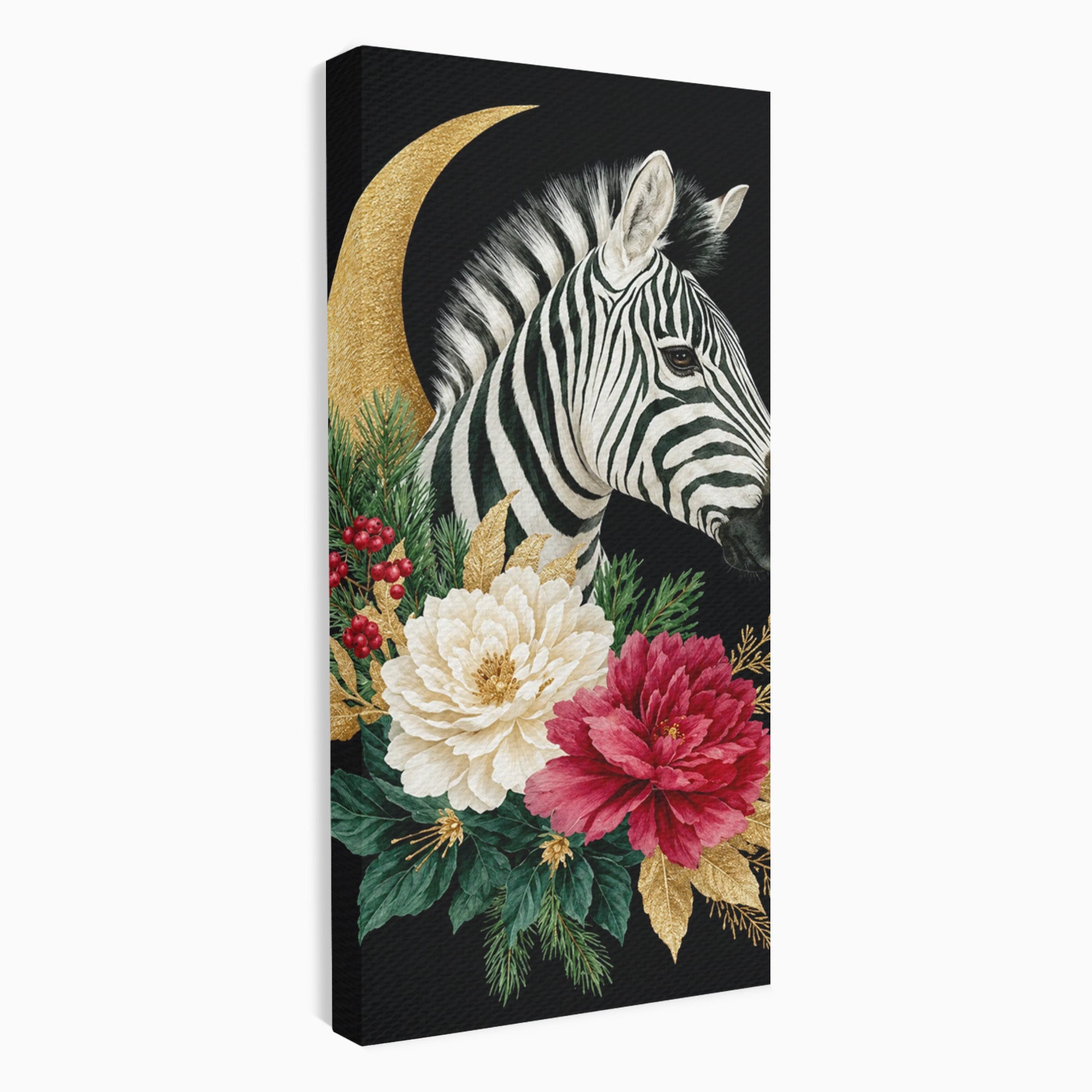Tablou Canvas Premium LuxCanva® M1592, Zebra Cu Flori, Zebra, Flori, Natura, Decorativ, Living, Culori Vibrante