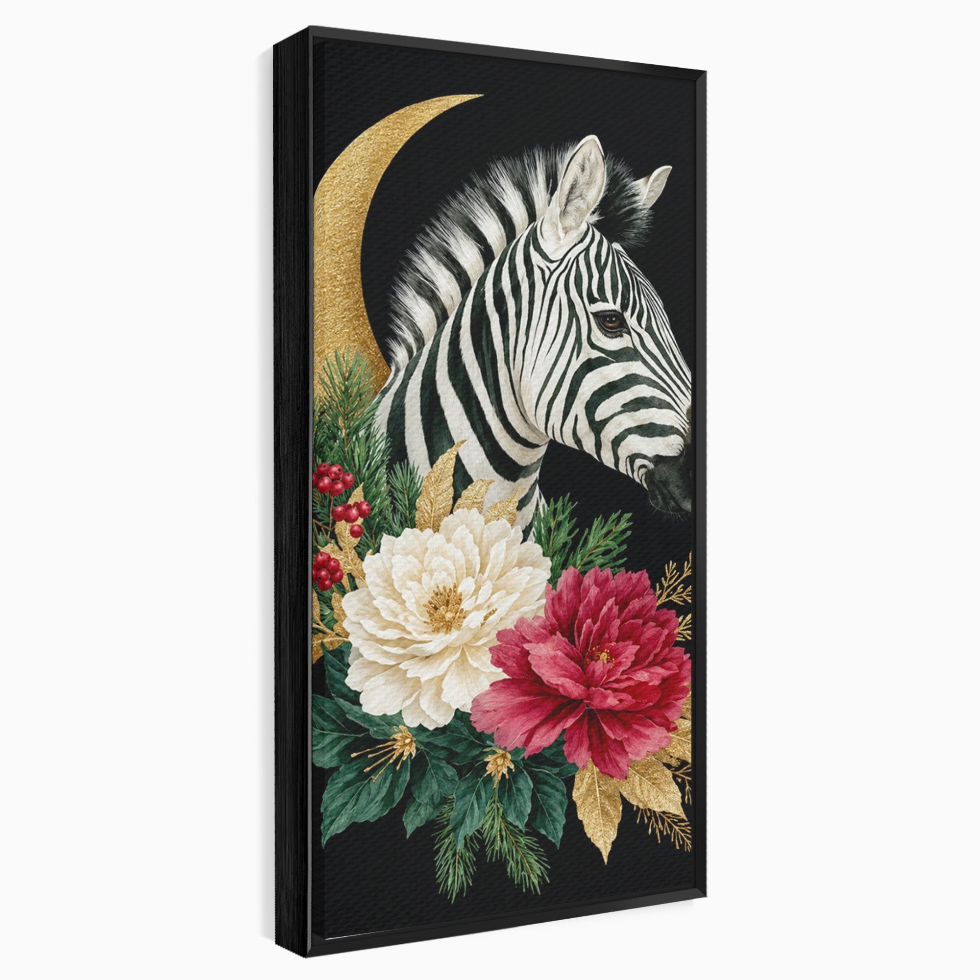 Tablou Canvas Premium LuxCanva® M1592, Zebra Cu Flori, Zebra, Flori, Natura, Decorativ, Living, Culori Vibrante