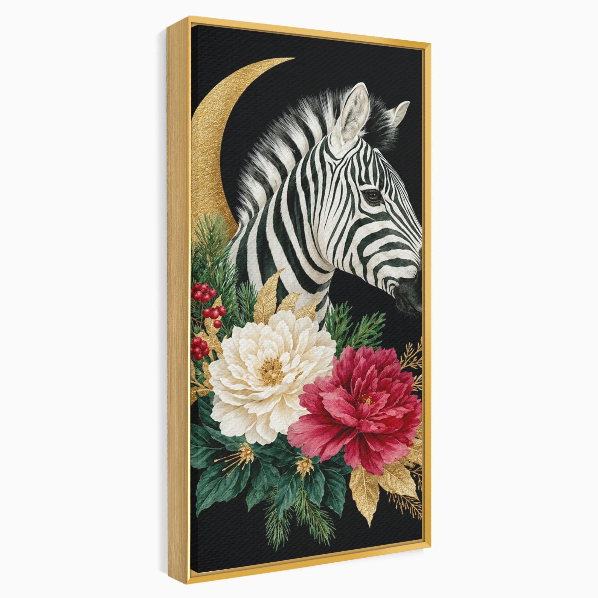 Tablou Canvas Premium LuxCanva® M1592, Zebra Cu Flori, Zebra, Flori, Natura, Decorativ, Living, Culori Vibrante