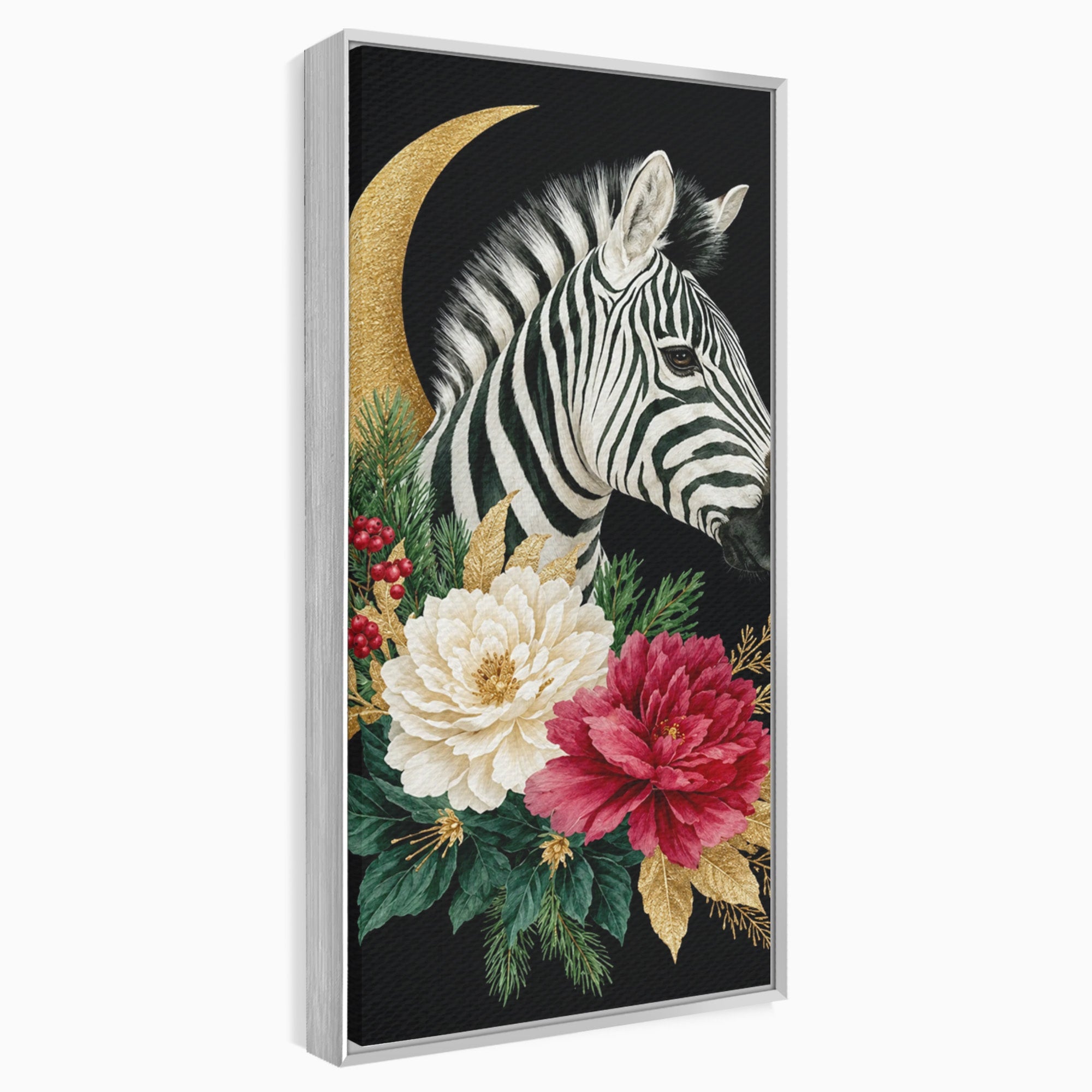 Tablou Canvas Premium LuxCanva® M1592, Zebra Cu Flori, Zebra, Flori, Natura, Decorativ, Living, Culori Vibrante