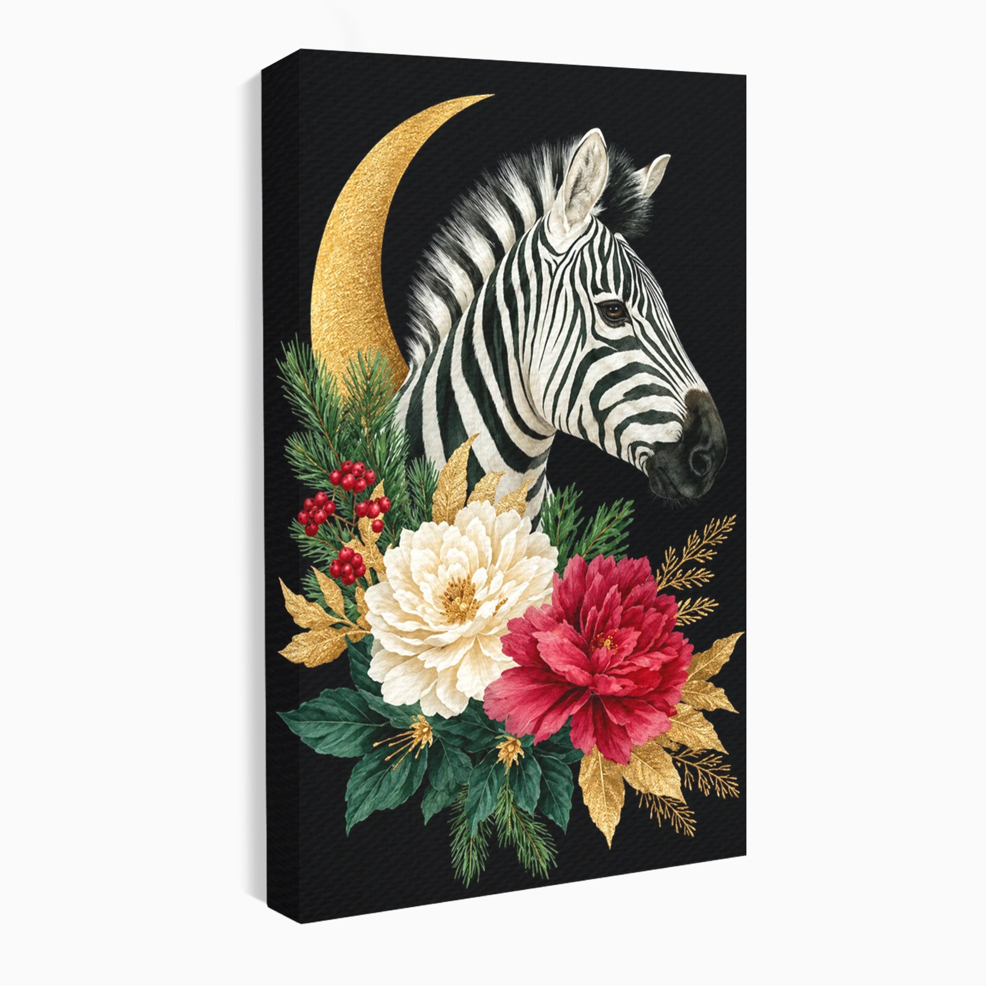 Tablou Canvas Premium LuxCanva® M1592, Zebra Cu Flori, Zebra, Flori, Natura, Decorativ, Living, Culori Vibrante