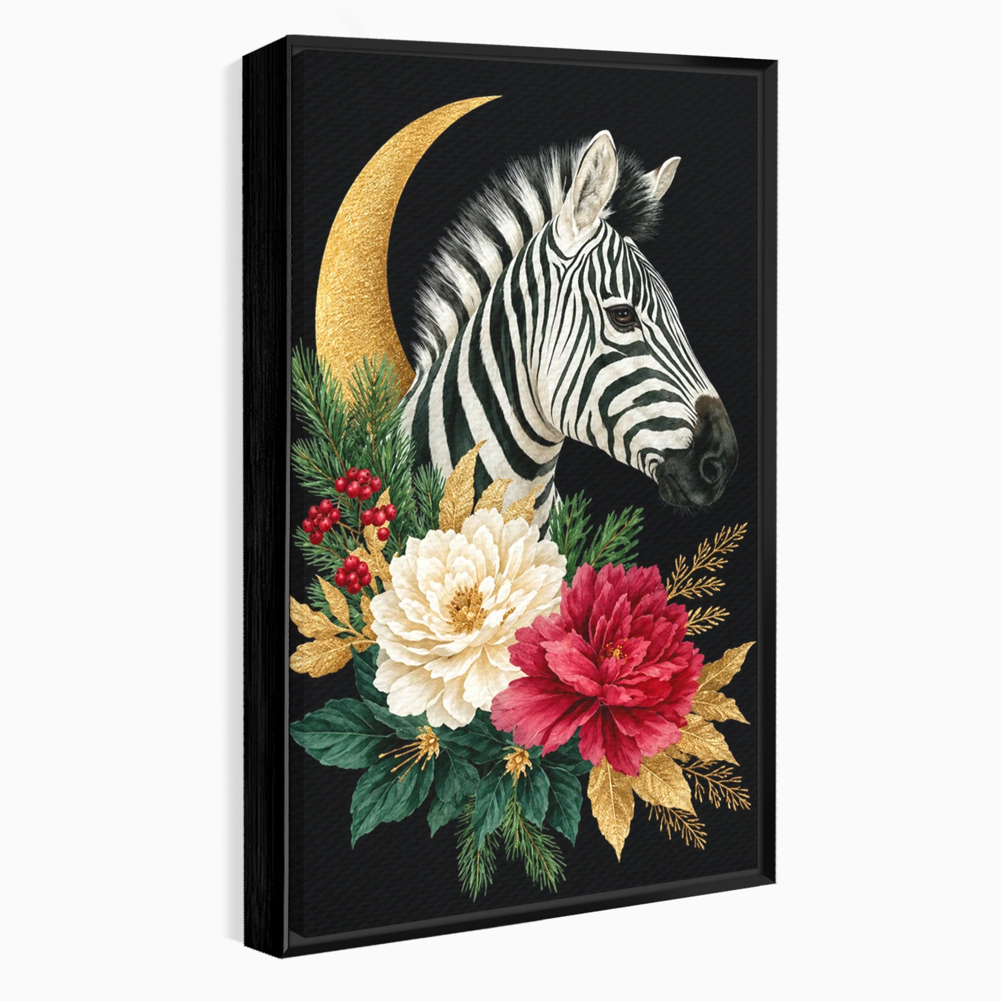 Tablou Canvas Premium LuxCanva® M1592, Zebra Cu Flori, Zebra, Flori, Natura, Decorativ, Living, Culori Vibrante
