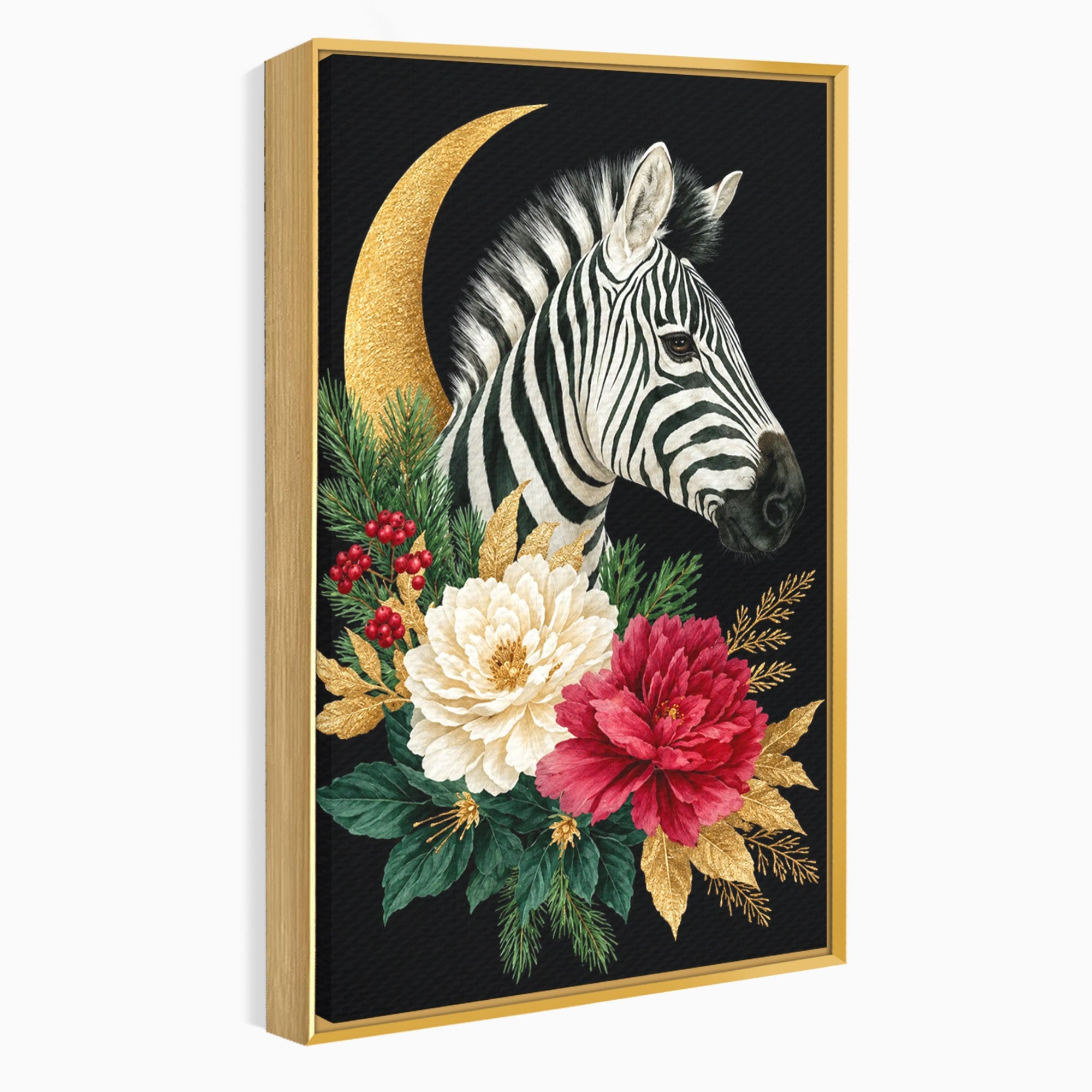 Tablou Canvas Premium LuxCanva® M1592, Zebra Cu Flori, Zebra, Flori, Natura, Decorativ, Living, Culori Vibrante