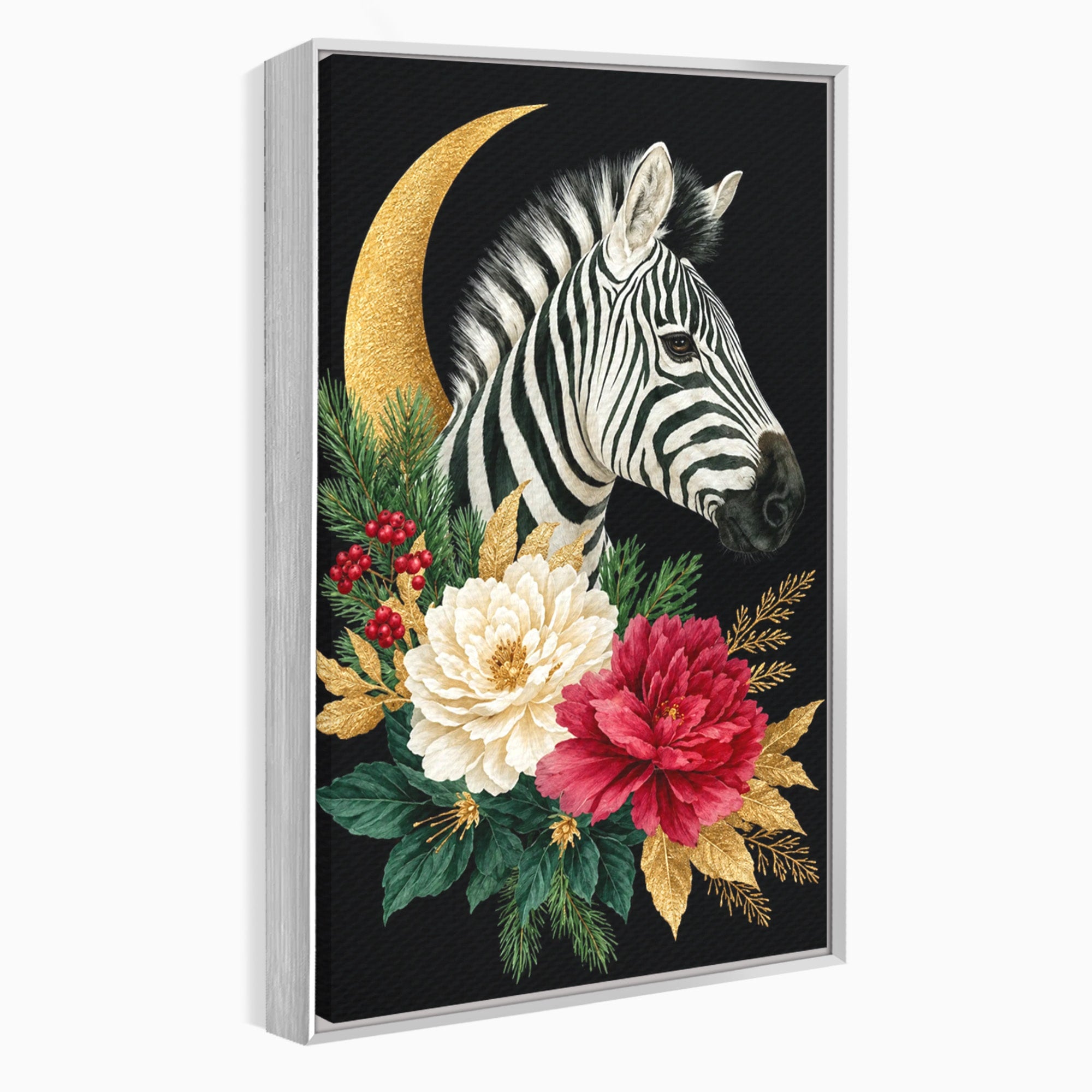 Tablou Canvas Premium LuxCanva® M1592, Zebra Cu Flori, Zebra, Flori, Natura, Decorativ, Living, Culori Vibrante