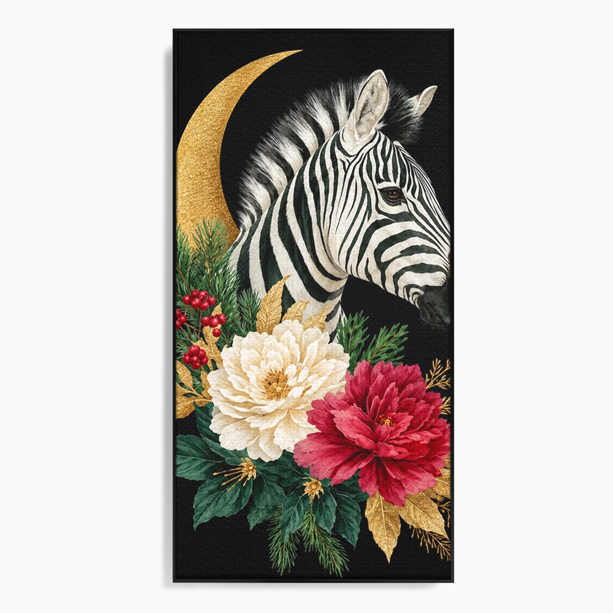 Tablou Canvas Premium LuxCanva® M1592, Zebra Cu Flori, Zebra, Flori, Natura, Decorativ, Living, Culori Vibrante
