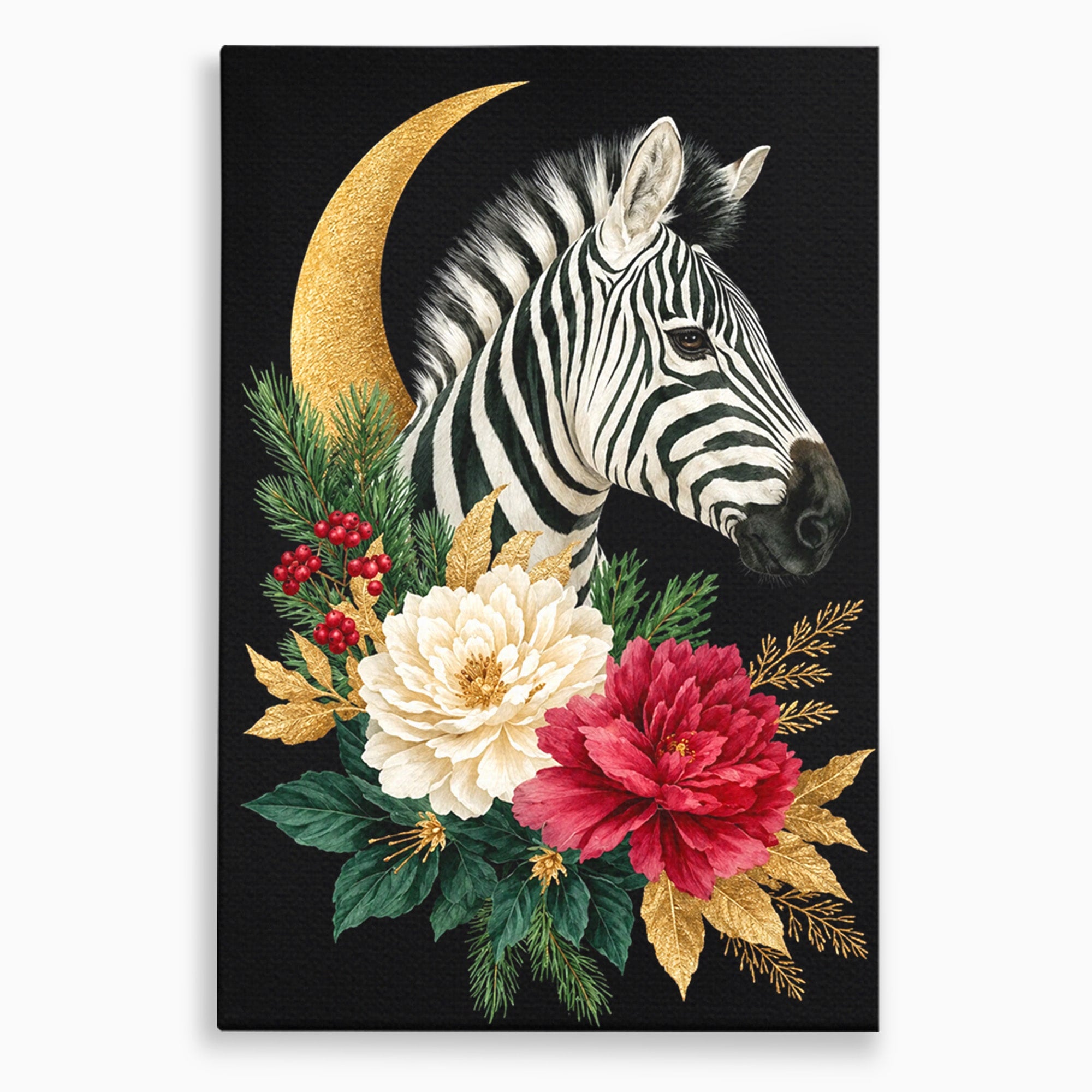 Tablou Canvas Premium LuxCanva® M1592, Zebra Cu Flori, Zebra, Flori, Natura, Decorativ, Living, Culori Vibrante