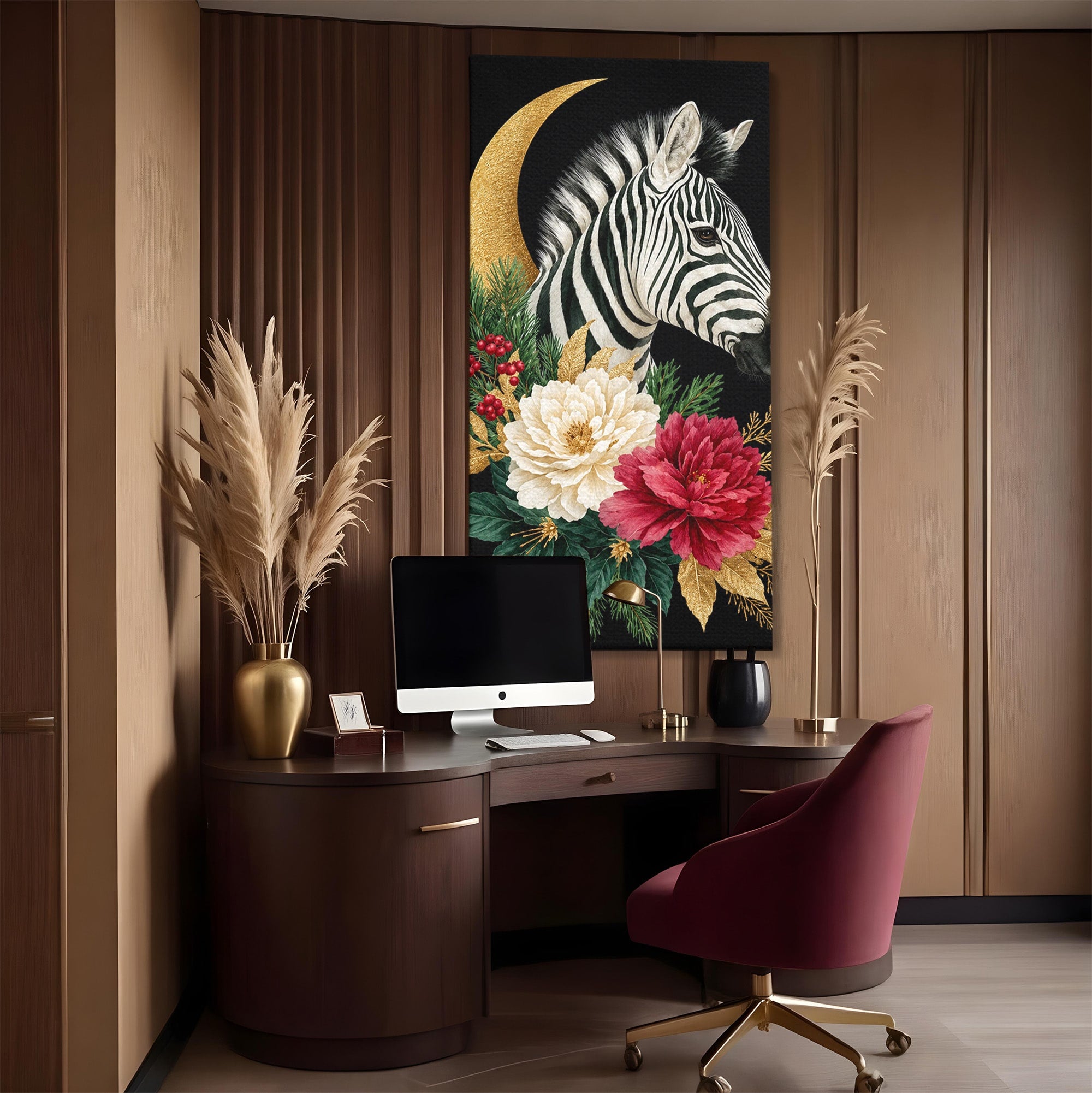 Tablou Canvas Premium LuxCanva® M1592, Zebra Cu Flori, Zebra, Flori, Natura, Decorativ, Living, Culori Vibrante
