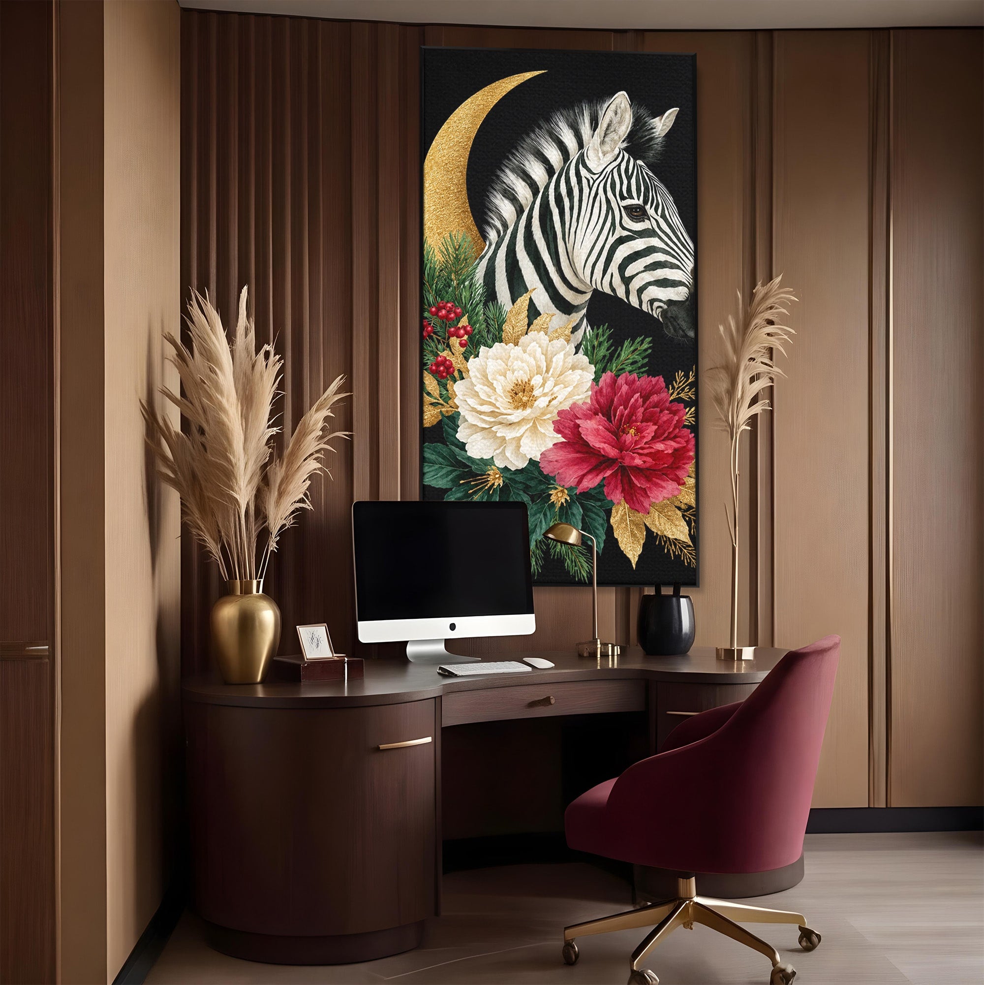 Tablou Canvas Premium LuxCanva® M1592, Zebra Cu Flori, Zebra, Flori, Natura, Decorativ, Living, Culori Vibrante