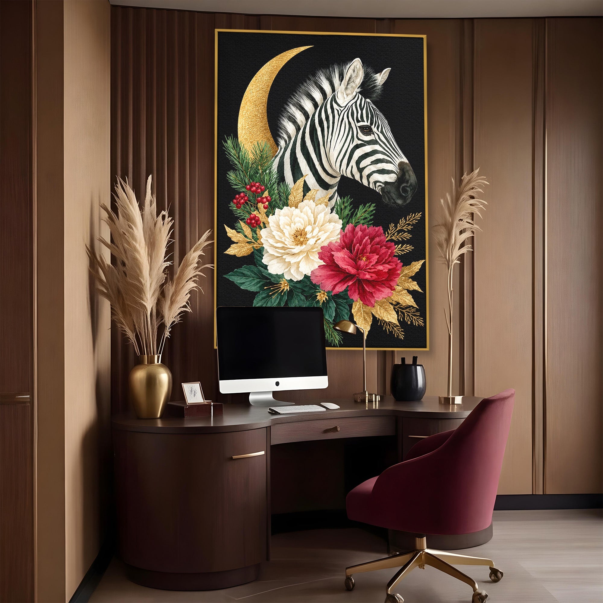 Tablou Canvas Premium LuxCanva® M1592, Zebra Cu Flori, Zebra, Flori, Natura, Decorativ, Living, Culori Vibrante