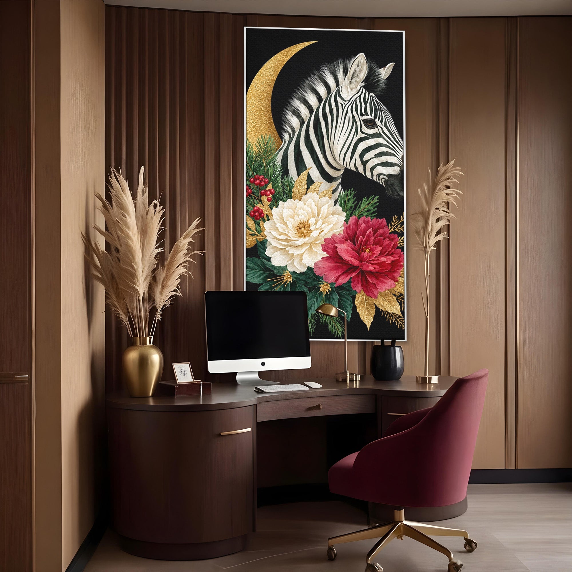 Tablou Canvas Premium LuxCanva® M1592, Zebra Cu Flori, Zebra, Flori, Natura, Decorativ, Living, Culori Vibrante