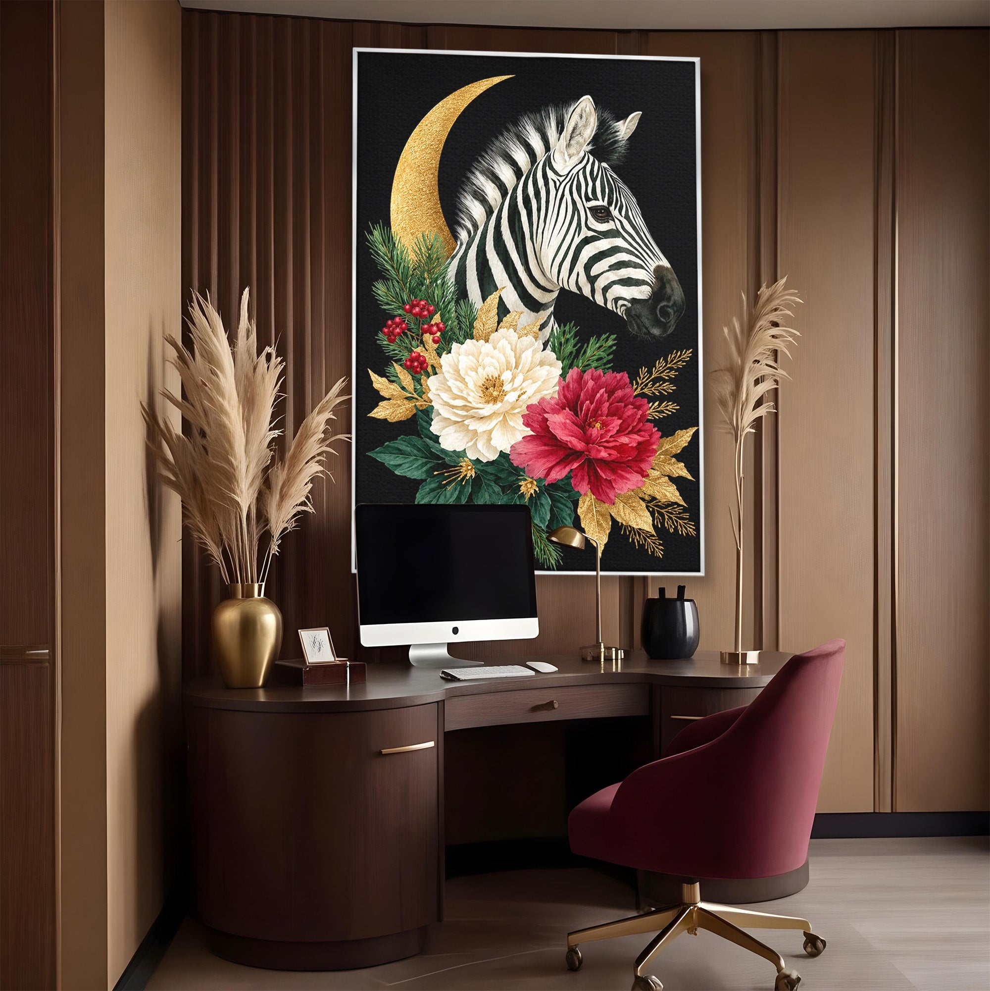 Tablou Canvas Premium LuxCanva® M1592, Zebra Cu Flori, Zebra, Flori, Natura, Decorativ, Living, Culori Vibrante