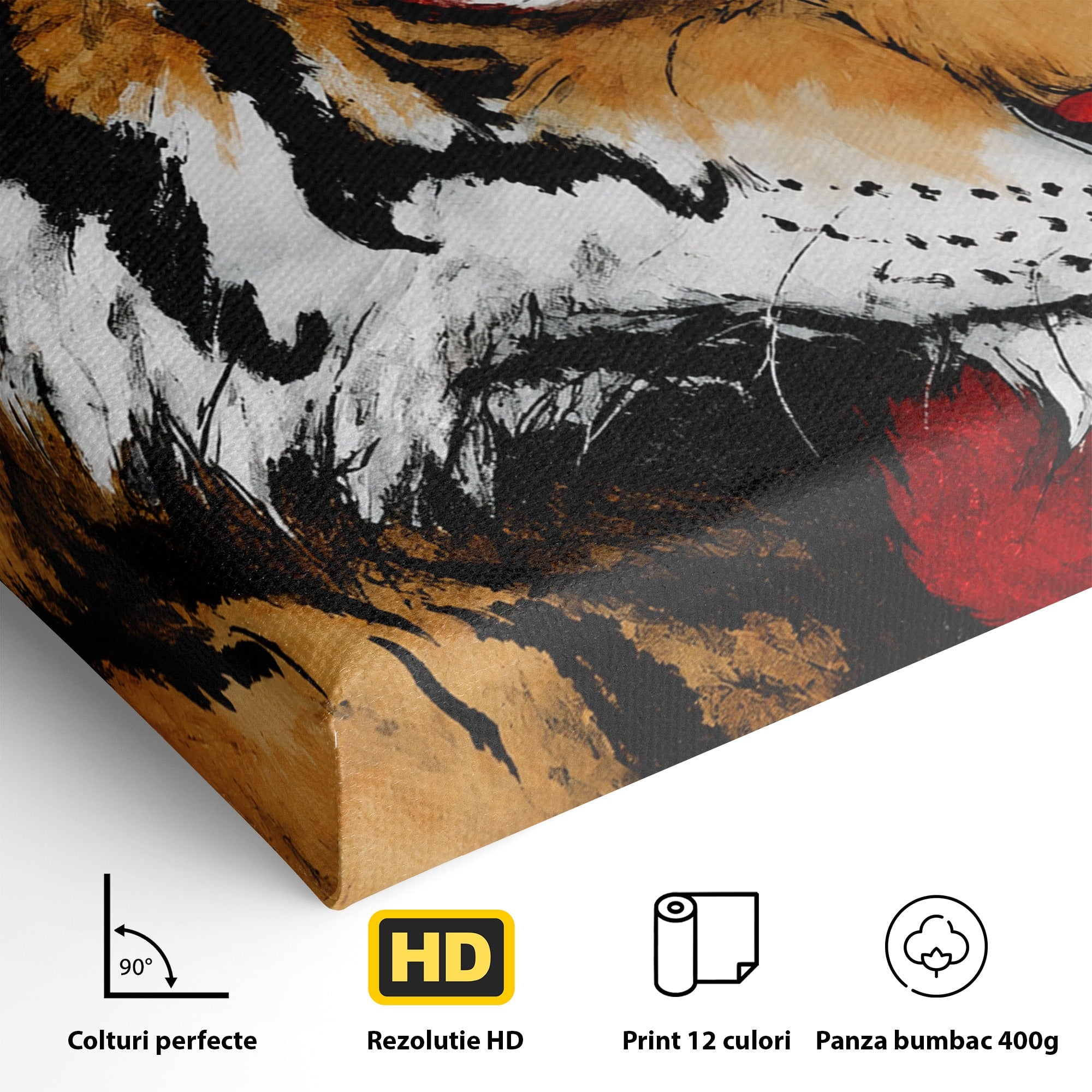 Tablou Canvas Premium LuxCanva® M1593, Tigrul Furtunos, Tigru, Animal, Salbatic, Putere, Dormitor, Culori Vibrante