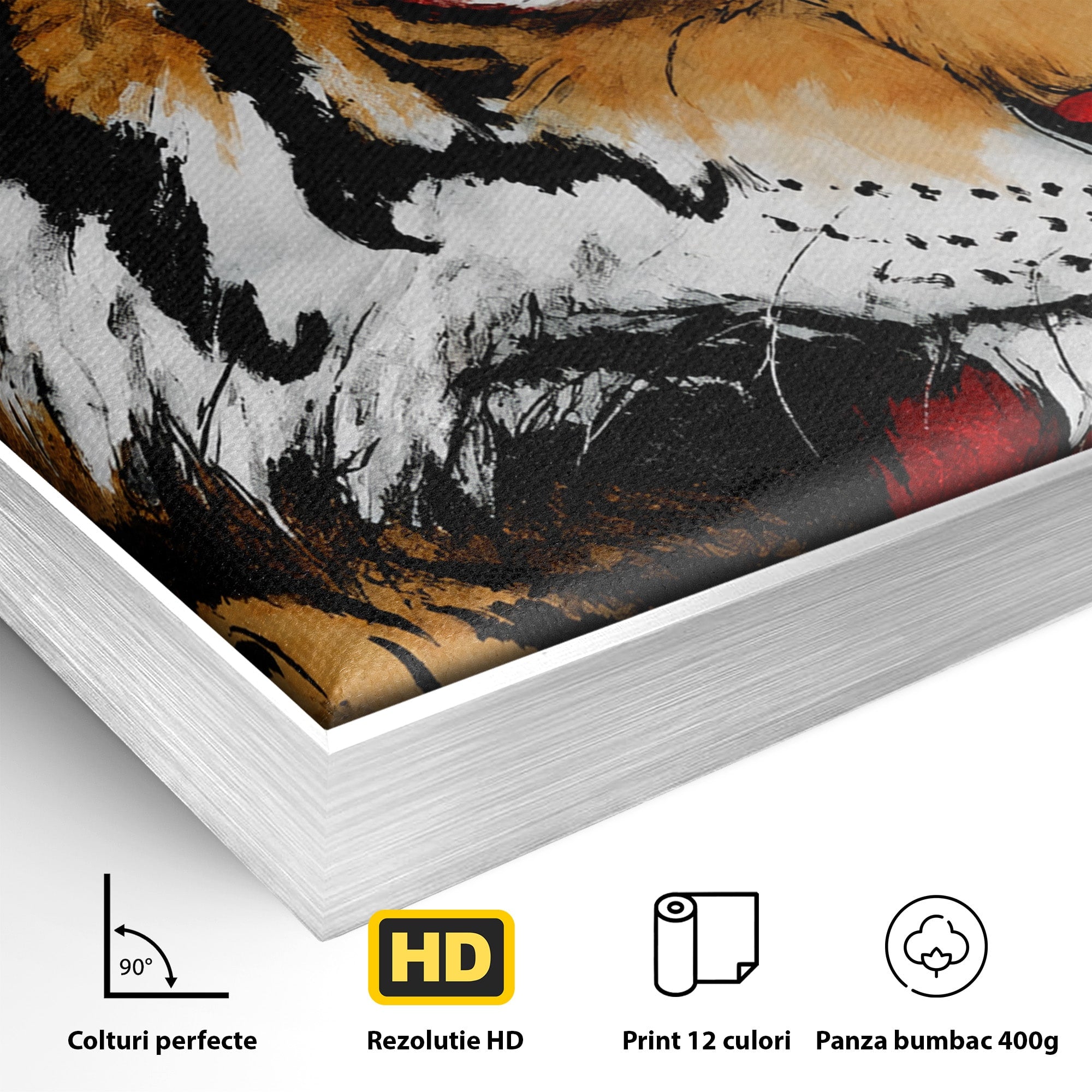 Tablou Canvas Premium LuxCanva® M1593, Tigrul Furtunos, Tigru, Animal, Salbatic, Putere, Dormitor, Culori Vibrante