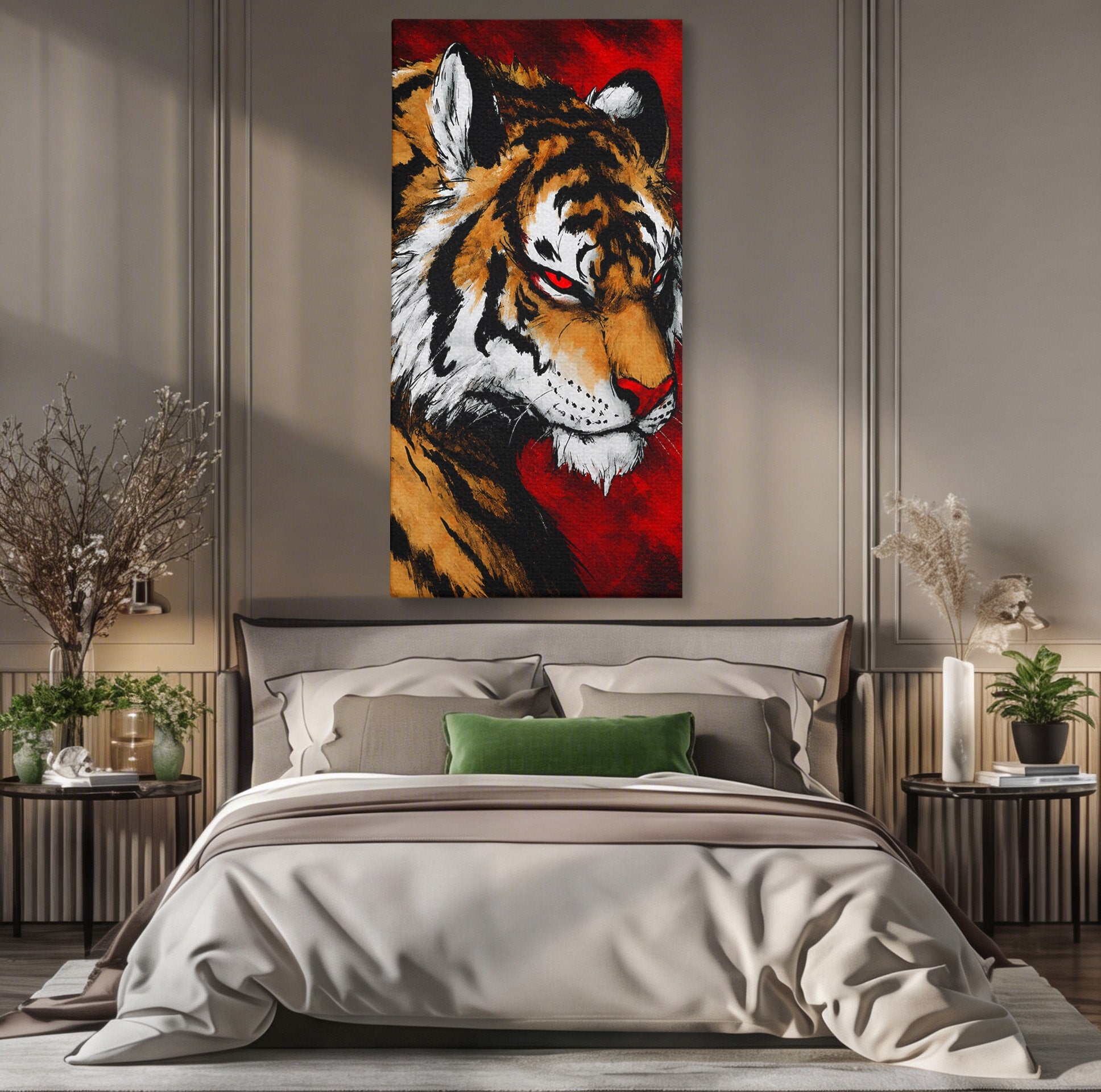 Tablou Canvas Premium LuxCanva® M1593, Tigrul Furtunos, Tigru, Animal, Salbatic, Putere, Dormitor, Culori Vibrante