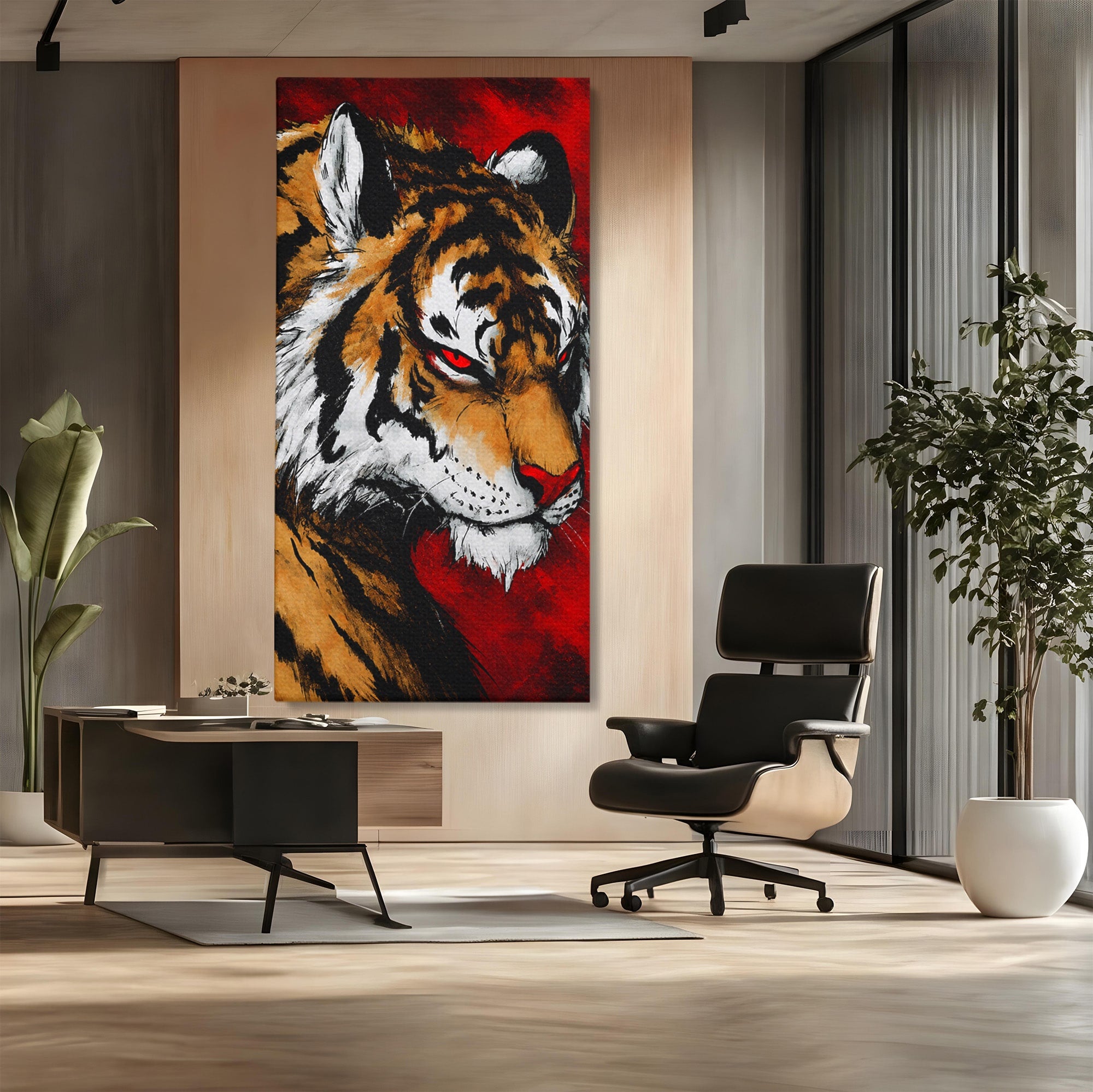 Tablou Canvas Premium LuxCanva® M1593, Tigrul Furtunos, Tigru, Animal, Salbatic, Putere, Dormitor, Culori Vibrante