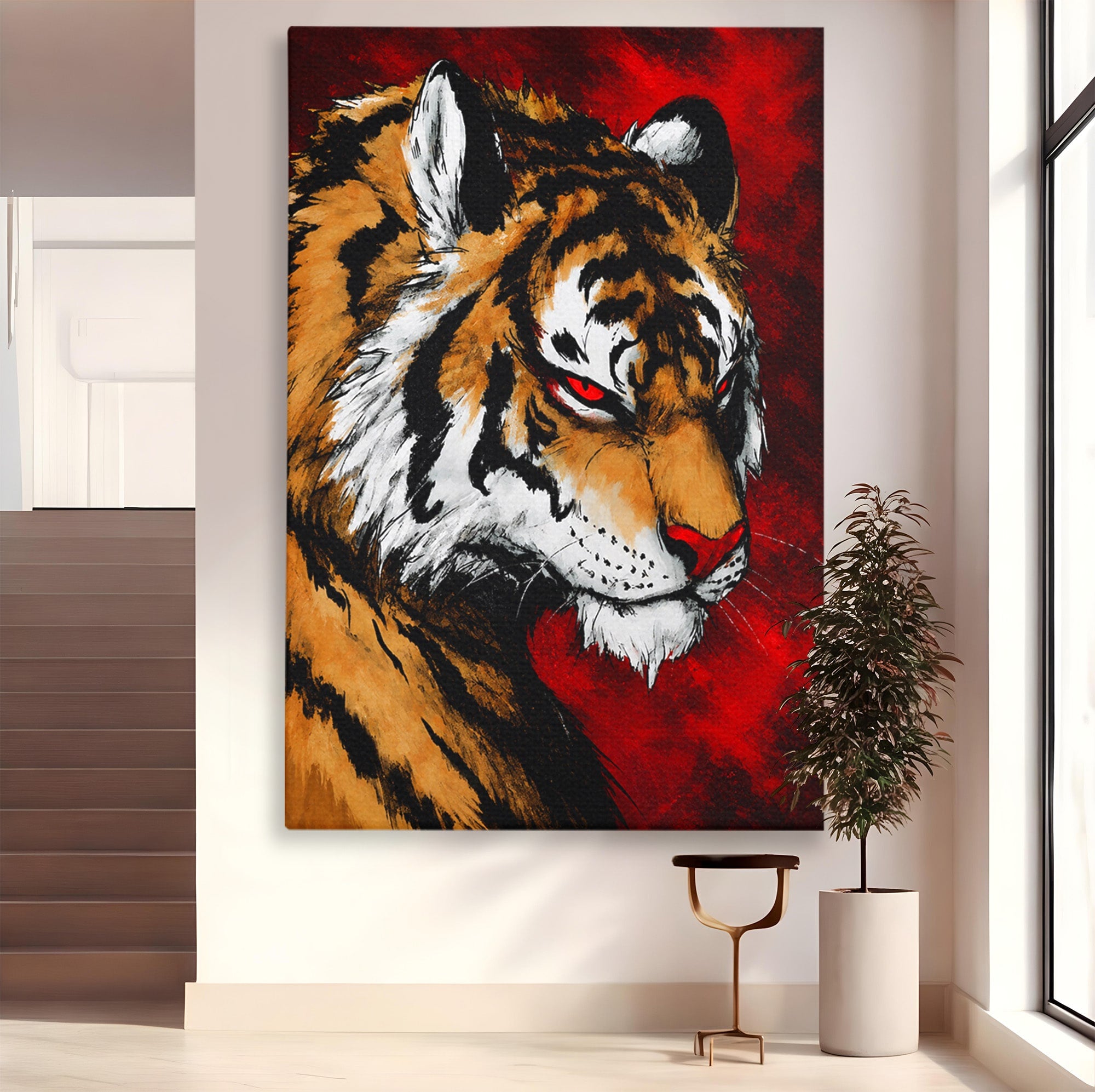 Tablou Canvas Premium LuxCanva® M1593, Tigrul Furtunos, Tigru, Animal, Salbatic, Putere, Dormitor, Culori Vibrante