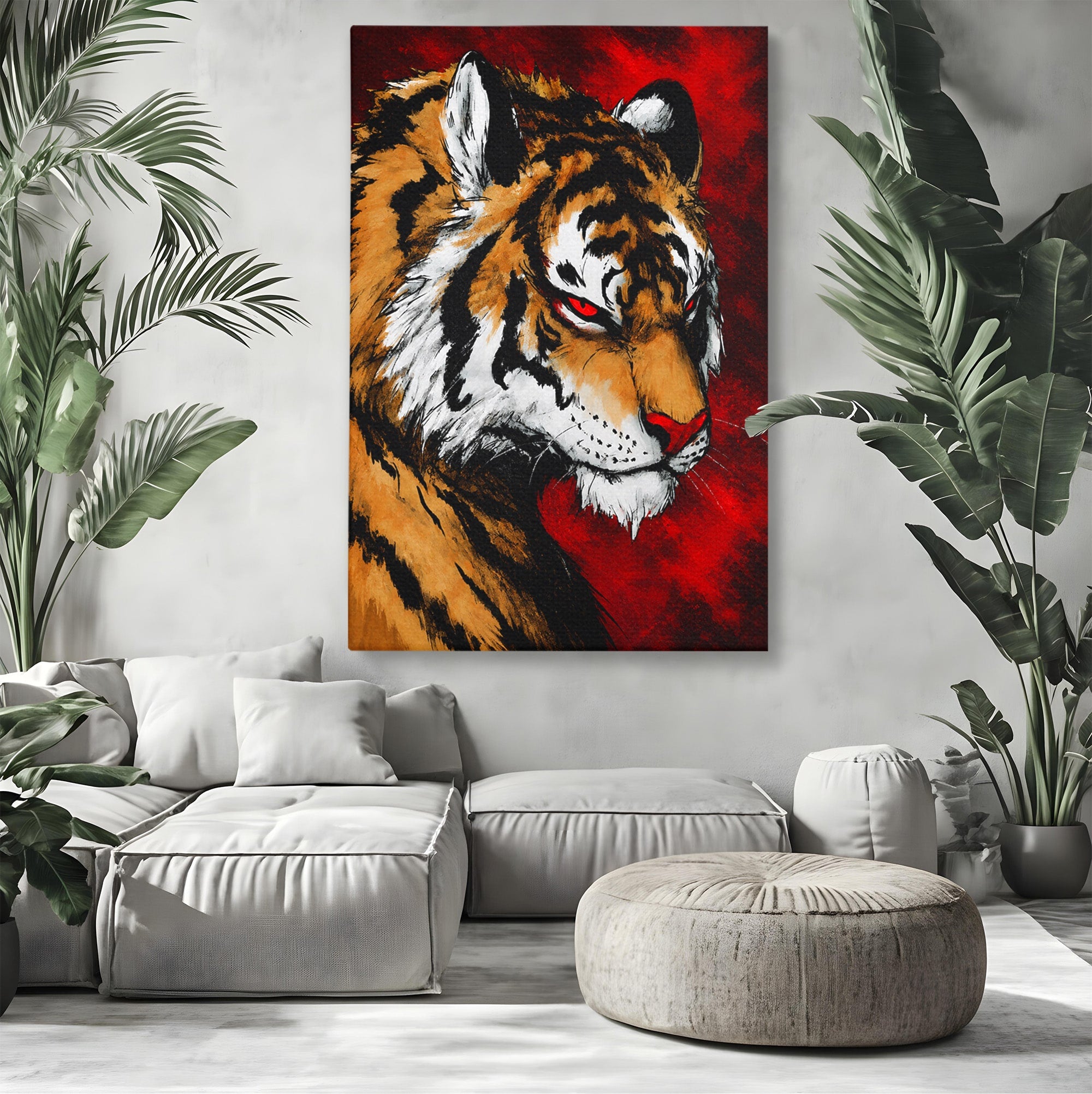Tablou Canvas Premium LuxCanva® M1593, Tigrul Furtunos, Tigru, Animal, Salbatic, Putere, Dormitor, Culori Vibrante