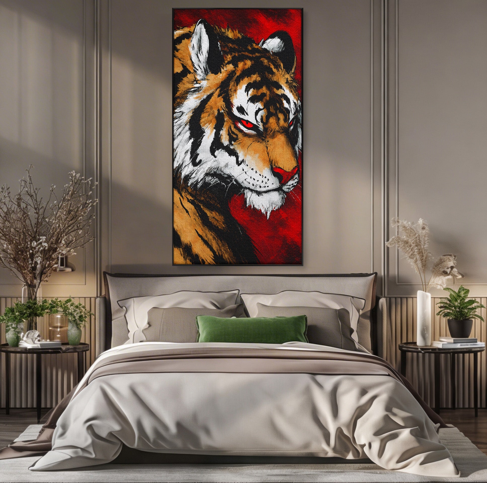Tablou Canvas Premium LuxCanva® M1593, Tigrul Furtunos, Tigru, Animal, Salbatic, Putere, Dormitor, Culori Vibrante