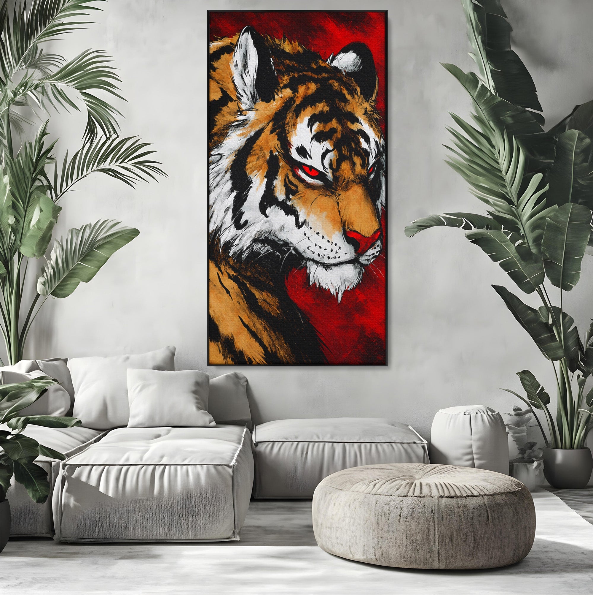 Tablou Canvas Premium LuxCanva® M1593, Tigrul Furtunos, Tigru, Animal, Salbatic, Putere, Dormitor, Culori Vibrante