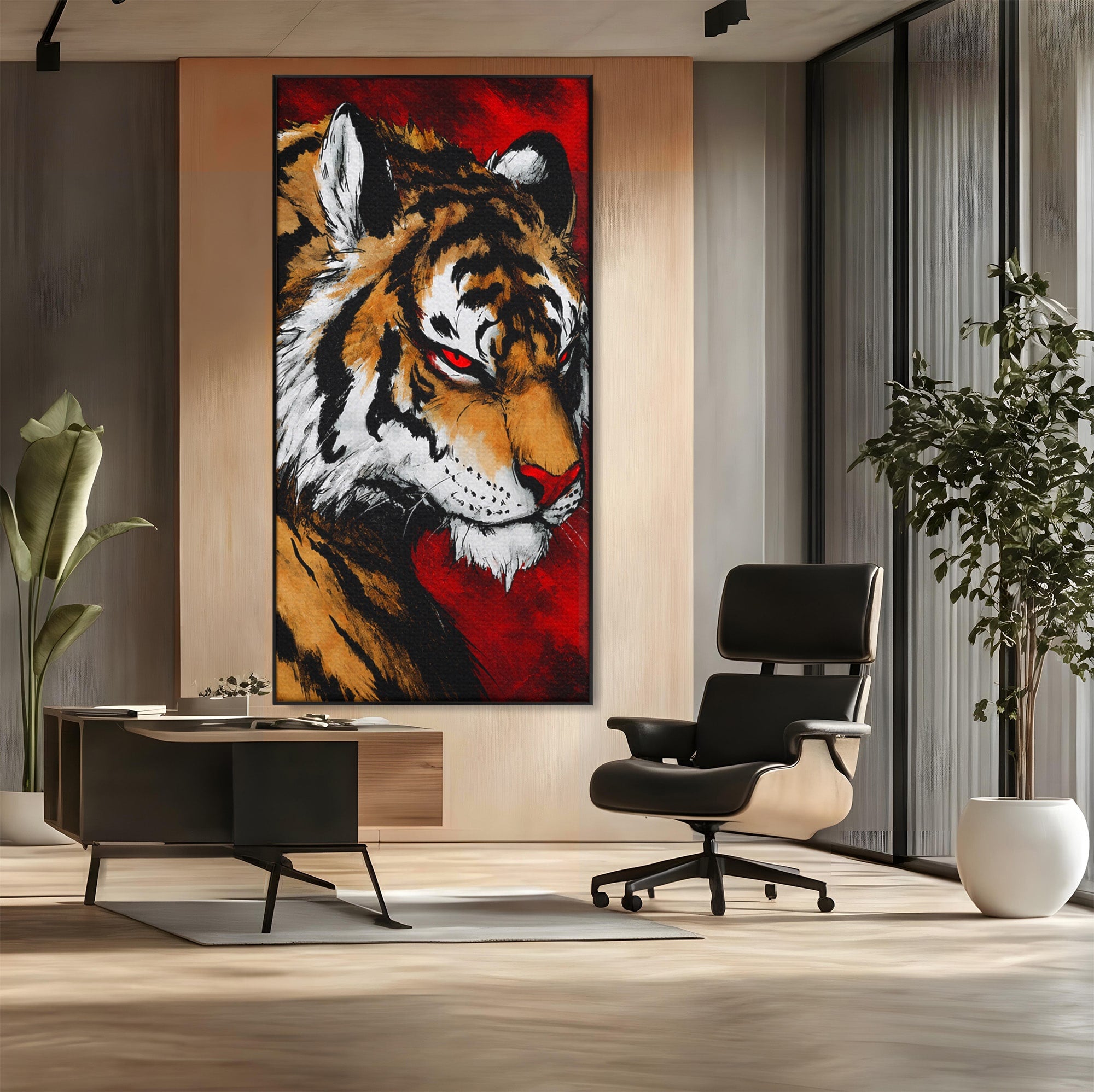 Tablou Canvas Premium LuxCanva® M1593, Tigrul Furtunos, Tigru, Animal, Salbatic, Putere, Dormitor, Culori Vibrante
