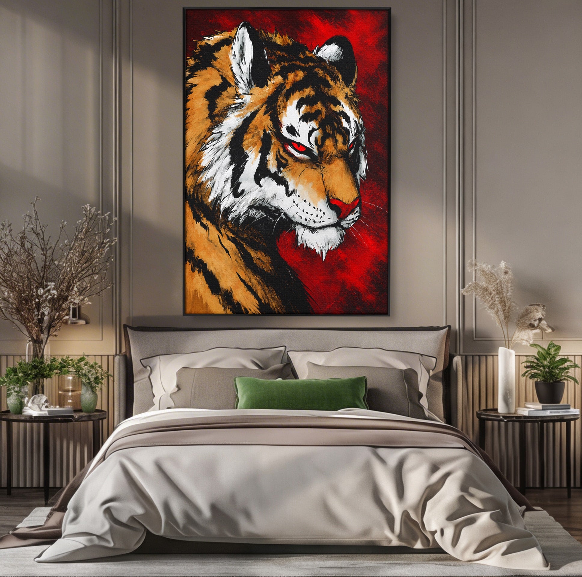 Tablou Canvas Premium LuxCanva® M1593, Tigrul Furtunos, Tigru, Animal, Salbatic, Putere, Dormitor, Culori Vibrante