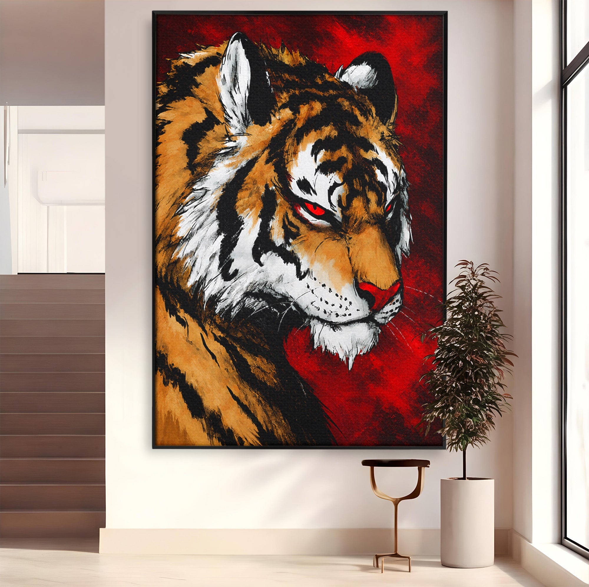 Tablou Canvas Premium LuxCanva® M1593, Tigrul Furtunos, Tigru, Animal, Salbatic, Putere, Dormitor, Culori Vibrante