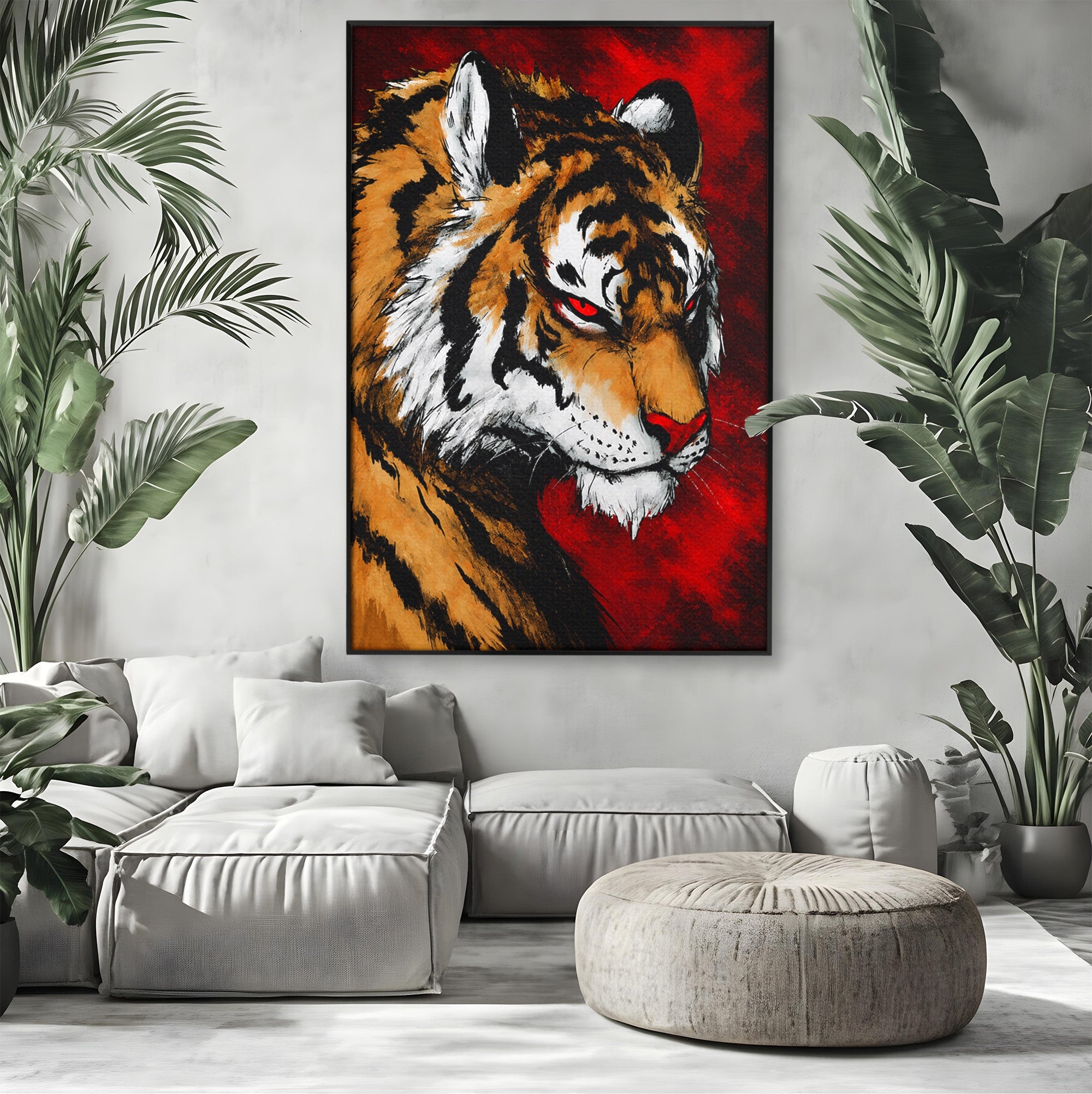 Tablou Canvas Premium LuxCanva® M1593, Tigrul Furtunos, Tigru, Animal, Salbatic, Putere, Dormitor, Culori Vibrante