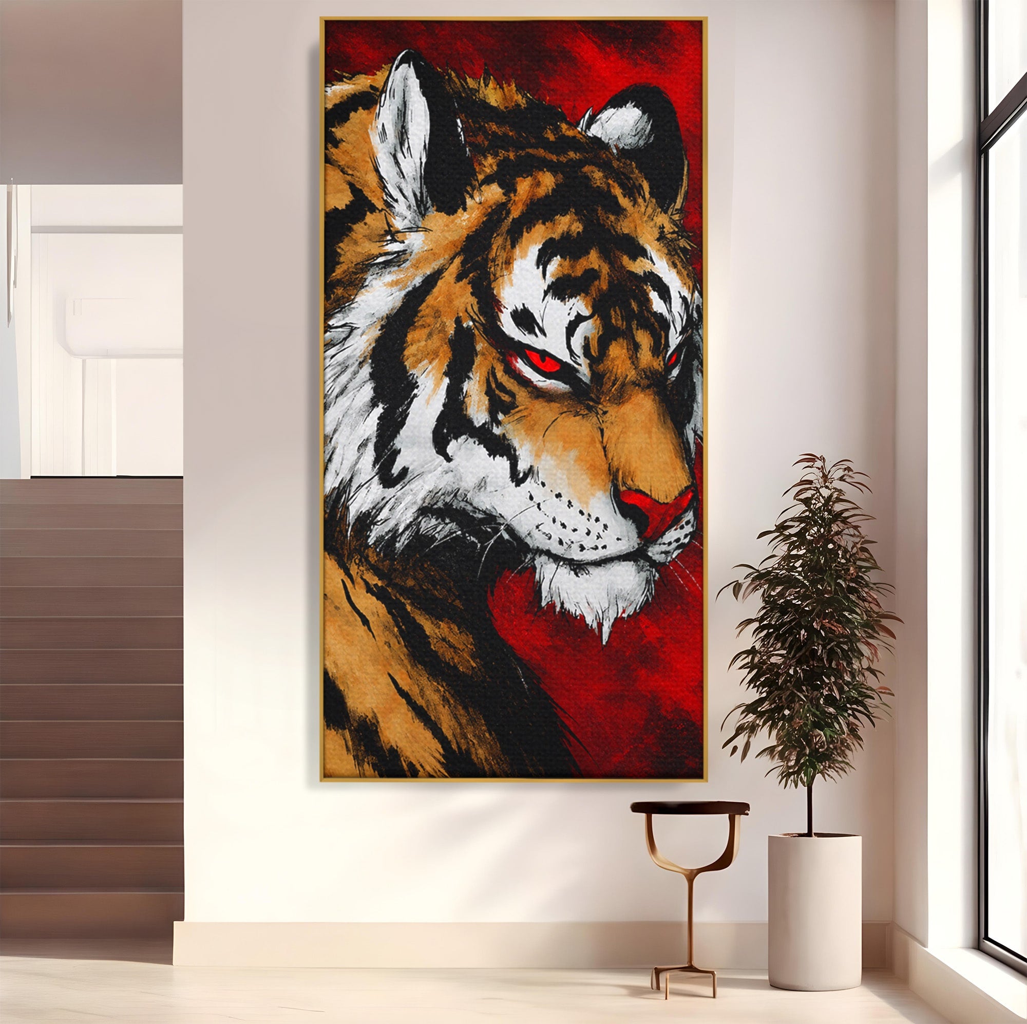 Tablou Canvas Premium LuxCanva® M1593, Tigrul Furtunos, Tigru, Animal, Salbatic, Putere, Dormitor, Culori Vibrante
