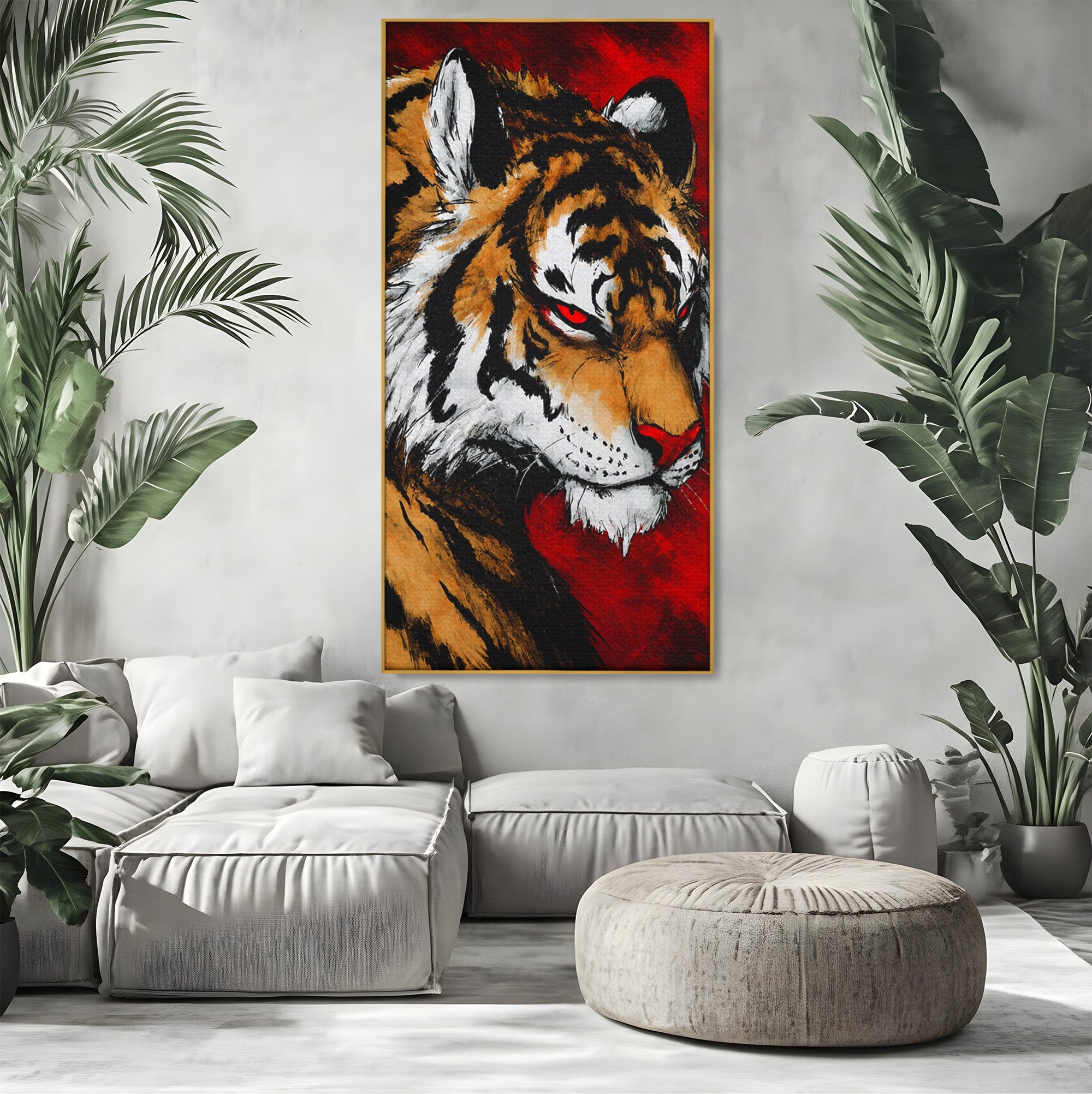 Tablou Canvas Premium LuxCanva® M1593, Tigrul Furtunos, Tigru, Animal, Salbatic, Putere, Dormitor, Culori Vibrante