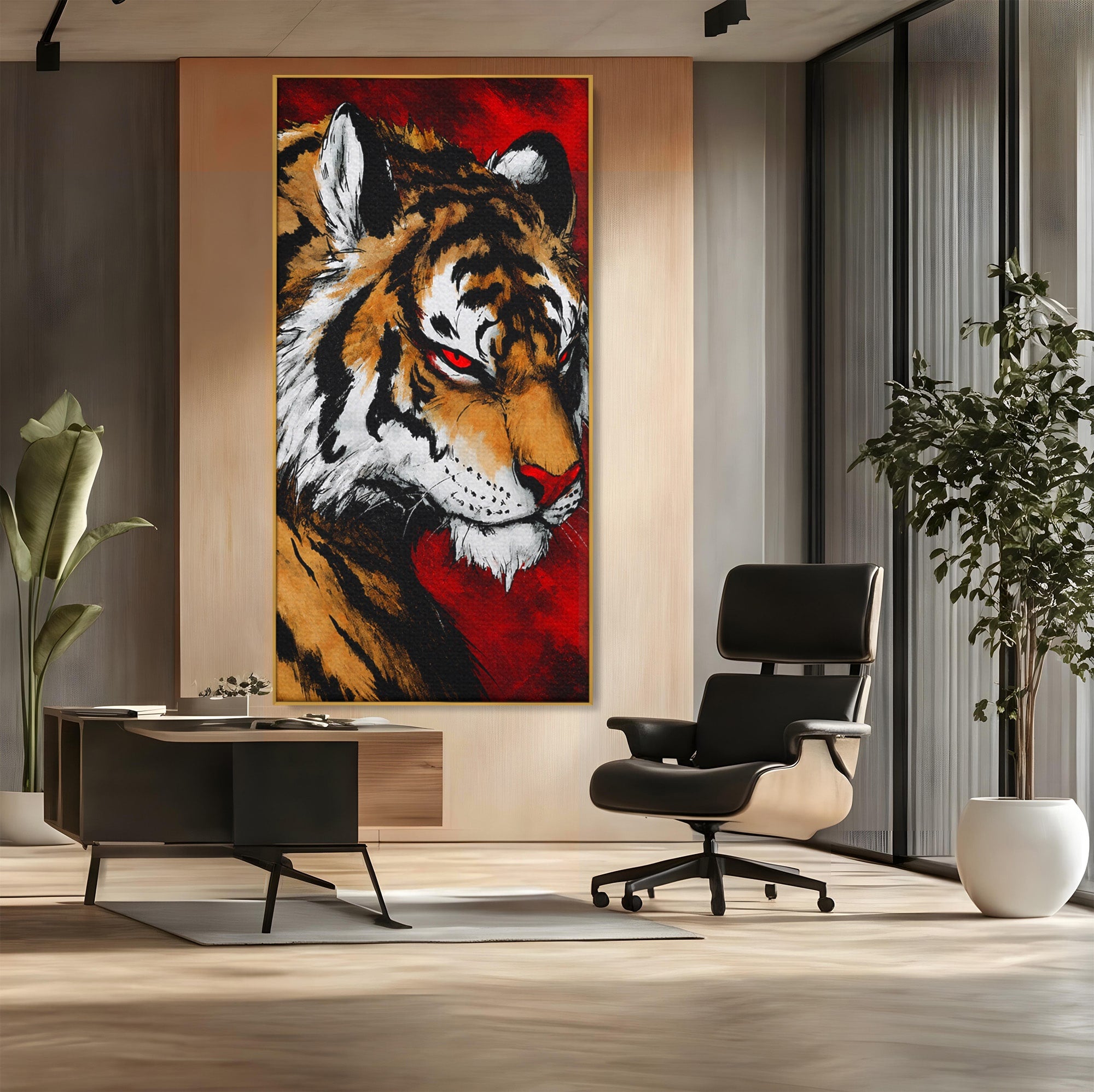 Tablou Canvas Premium LuxCanva® M1593, Tigrul Furtunos, Tigru, Animal, Salbatic, Putere, Dormitor, Culori Vibrante