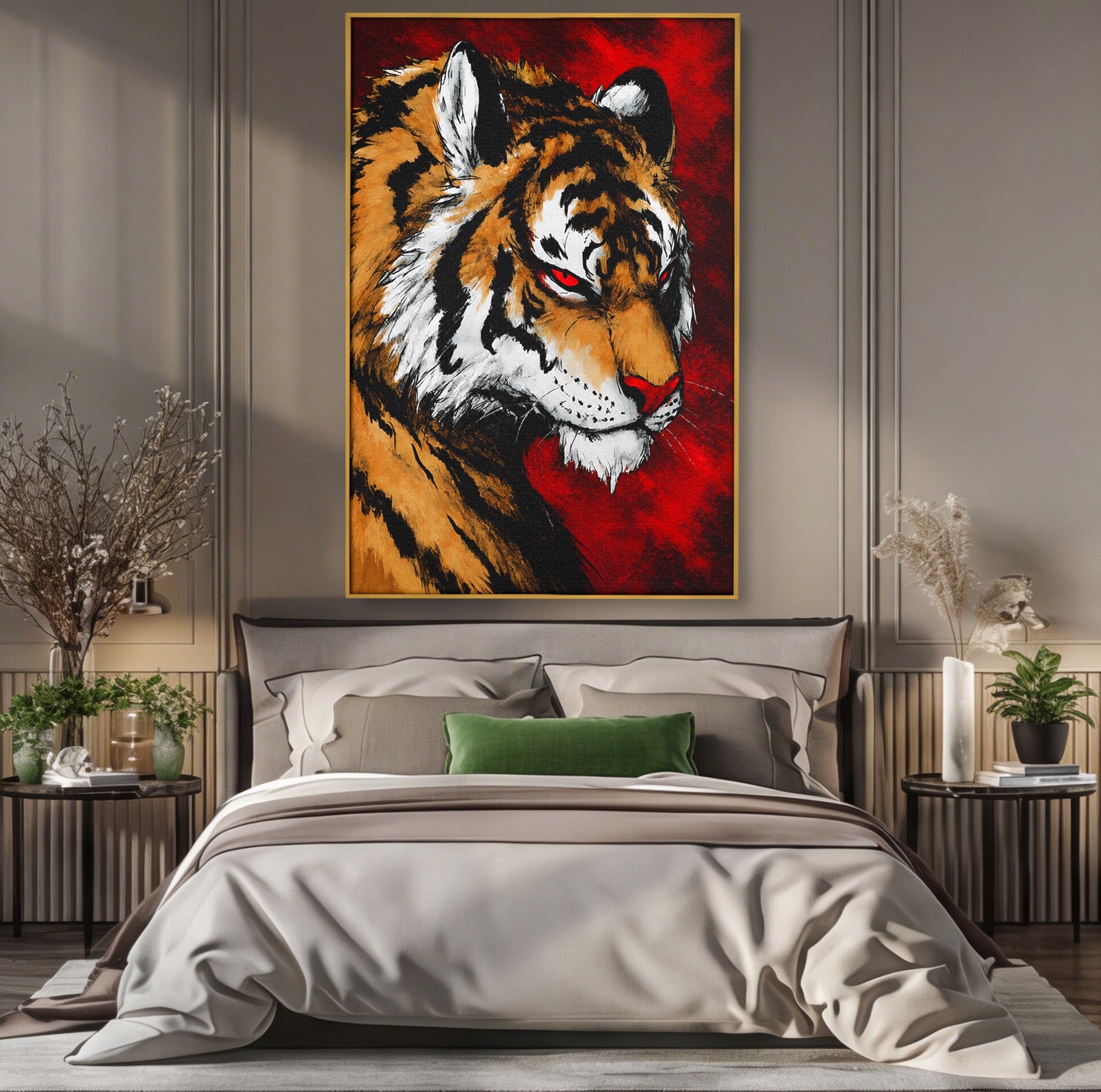 Tablou Canvas Premium LuxCanva® M1593, Tigrul Furtunos, Tigru, Animal, Salbatic, Putere, Dormitor, Culori Vibrante