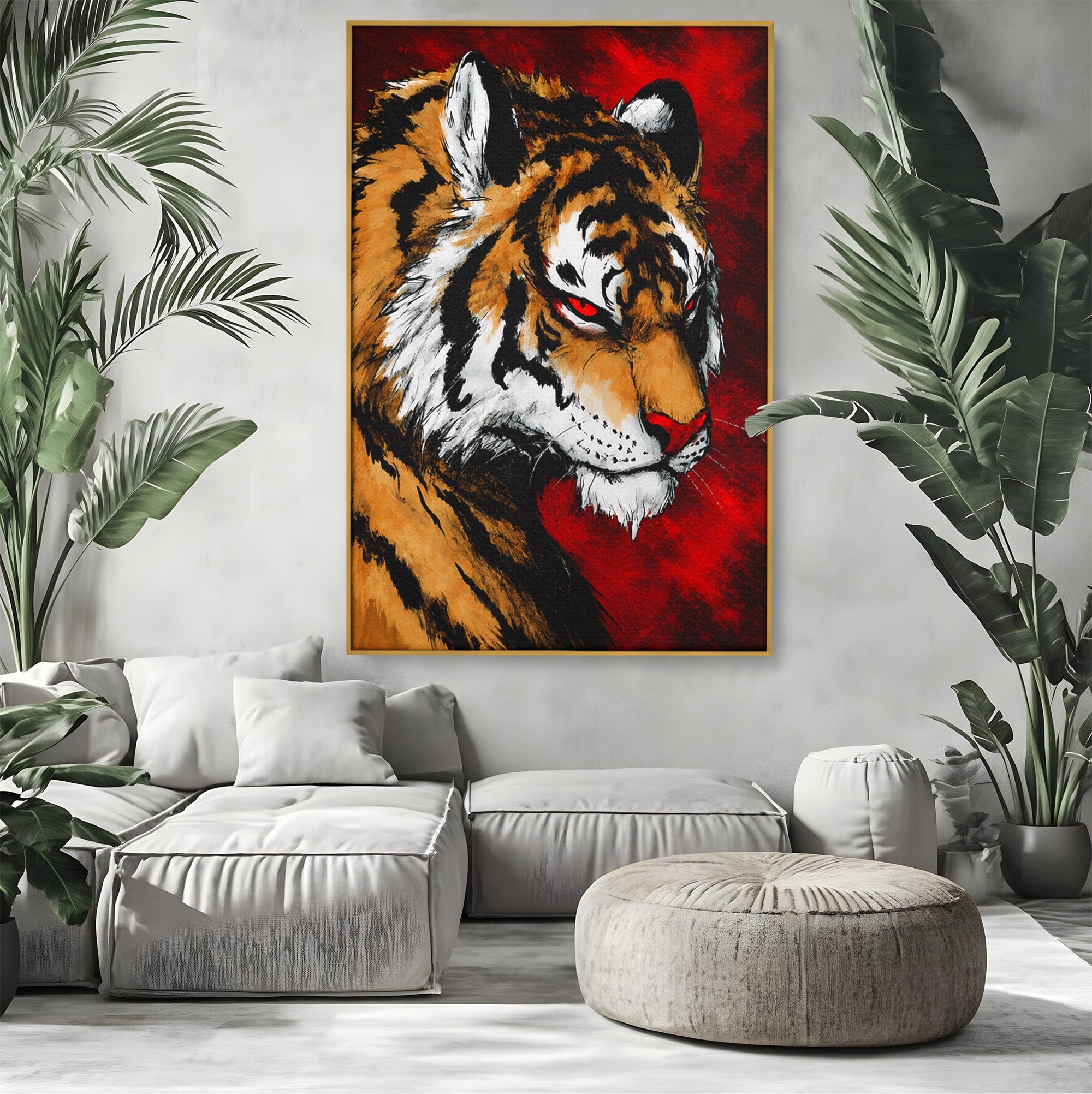 Tablou Canvas Premium LuxCanva® M1593, Tigrul Furtunos, Tigru, Animal, Salbatic, Putere, Dormitor, Culori Vibrante