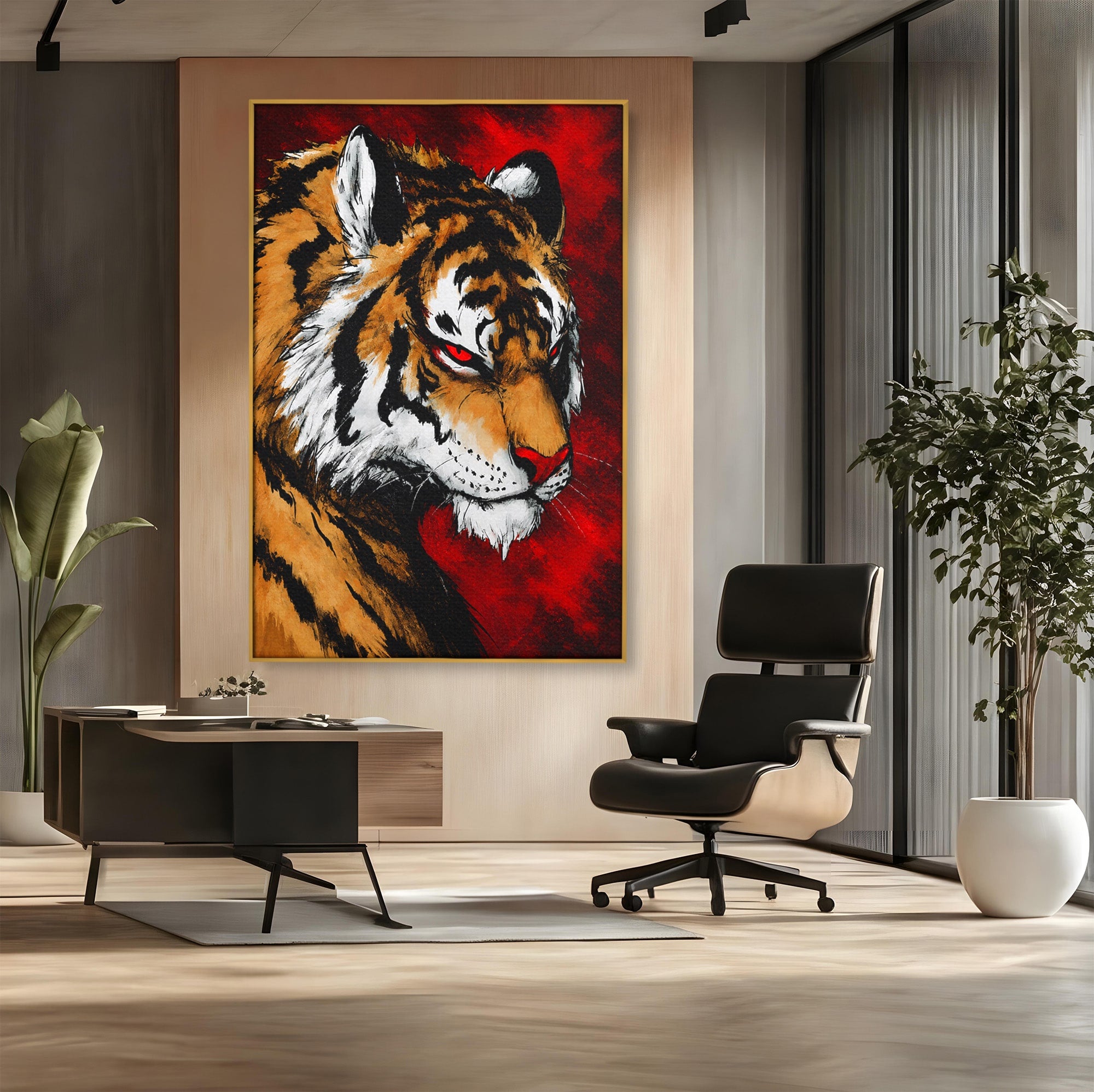 Tablou Canvas Premium LuxCanva® M1593, Tigrul Furtunos, Tigru, Animal, Salbatic, Putere, Dormitor, Culori Vibrante