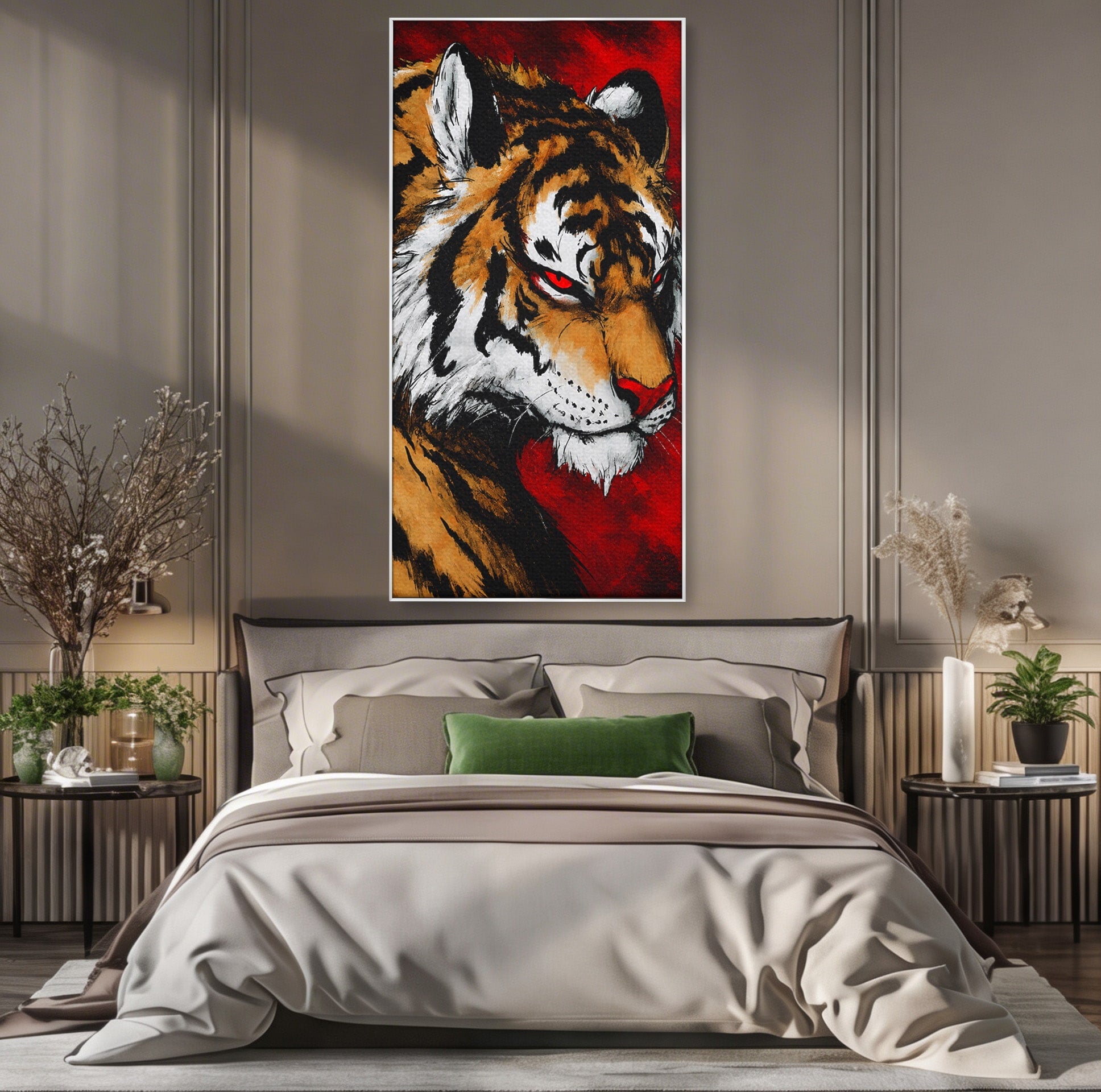Tablou Canvas Premium LuxCanva® M1593, Tigrul Furtunos, Tigru, Animal, Salbatic, Putere, Dormitor, Culori Vibrante