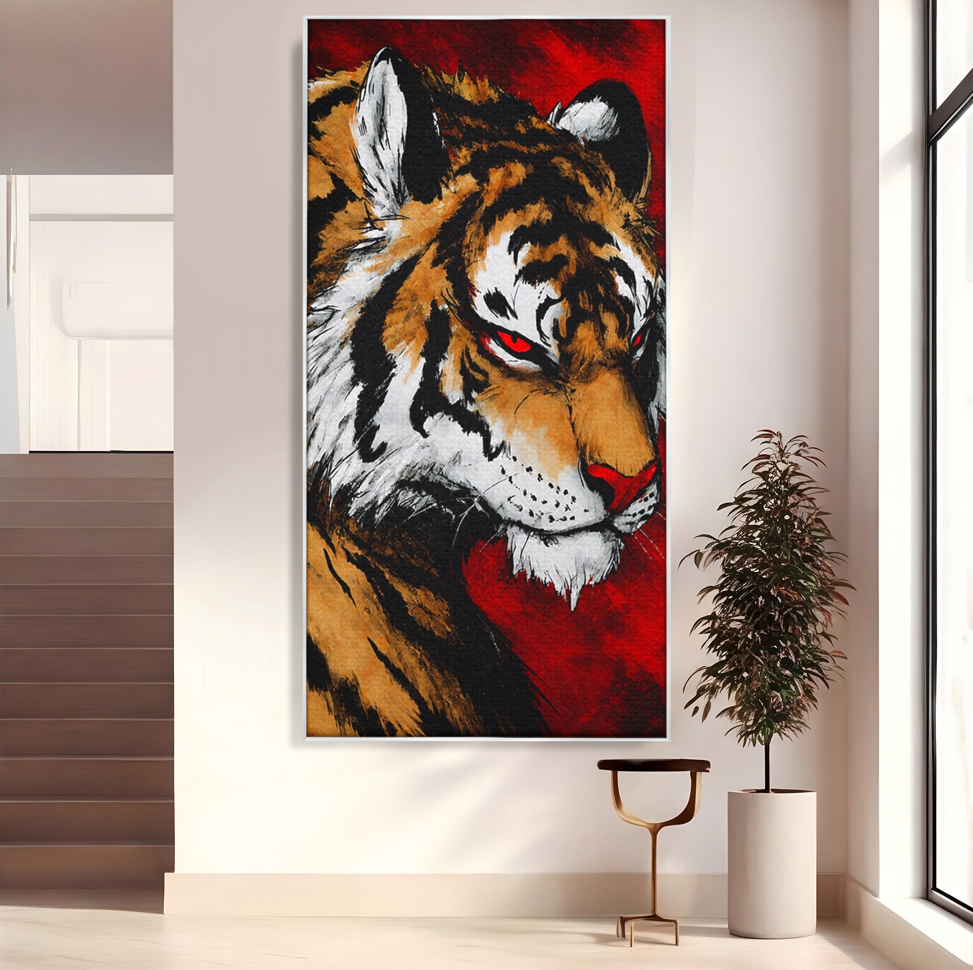 Tablou Canvas Premium LuxCanva® M1593, Tigrul Furtunos, Tigru, Animal, Salbatic, Putere, Dormitor, Culori Vibrante