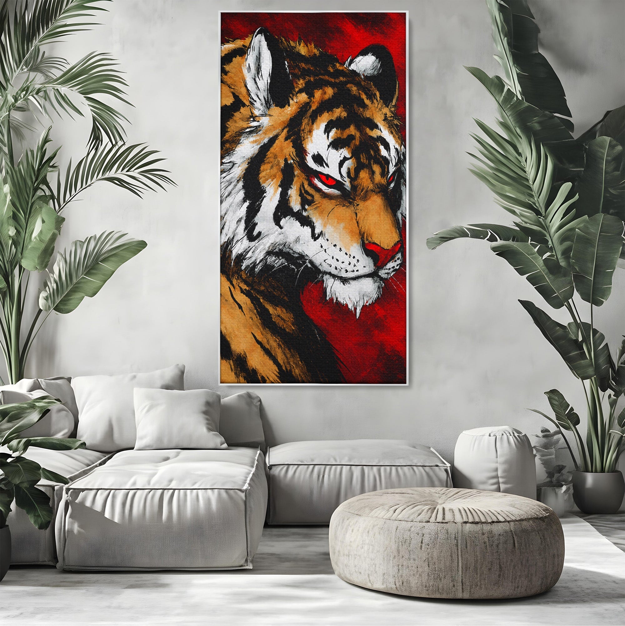 Tablou Canvas Premium LuxCanva® M1593, Tigrul Furtunos, Tigru, Animal, Salbatic, Putere, Dormitor, Culori Vibrante