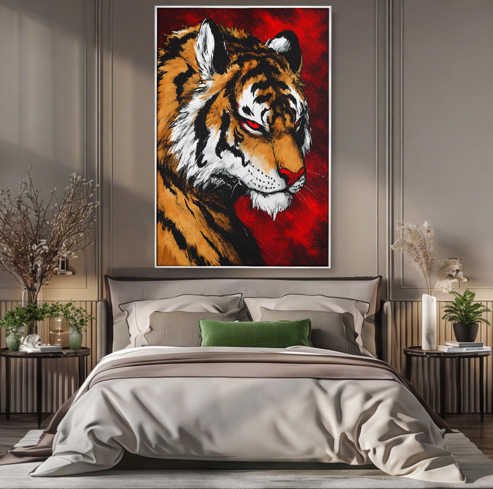 Tablou Canvas Premium LuxCanva® M1593, Tigrul Furtunos, Tigru, Animal, Salbatic, Putere, Dormitor, Culori Vibrante