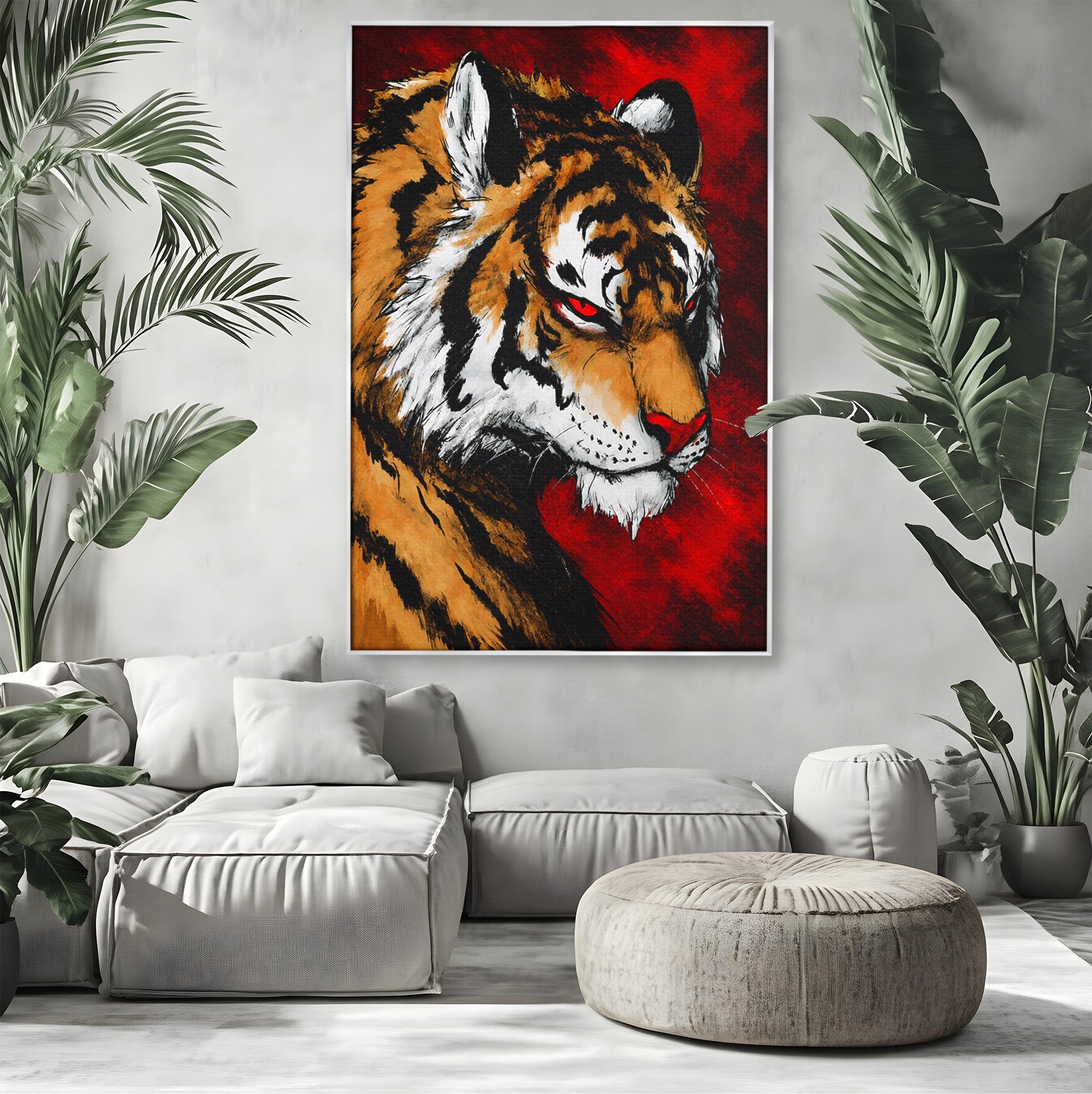 Tablou Canvas Premium LuxCanva® M1593, Tigrul Furtunos, Tigru, Animal, Salbatic, Putere, Dormitor, Culori Vibrante
