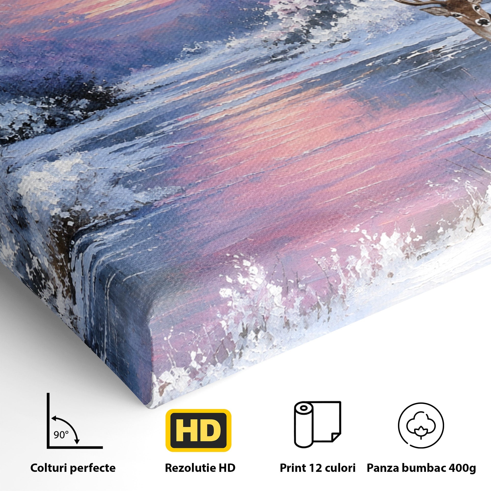 Tablou Canvas Premium LuxCanva® M1594, Cerb In Peisaj De Iarna, Cerb, Iarna, Peisaj, Natura, Living, Culori Vibrante